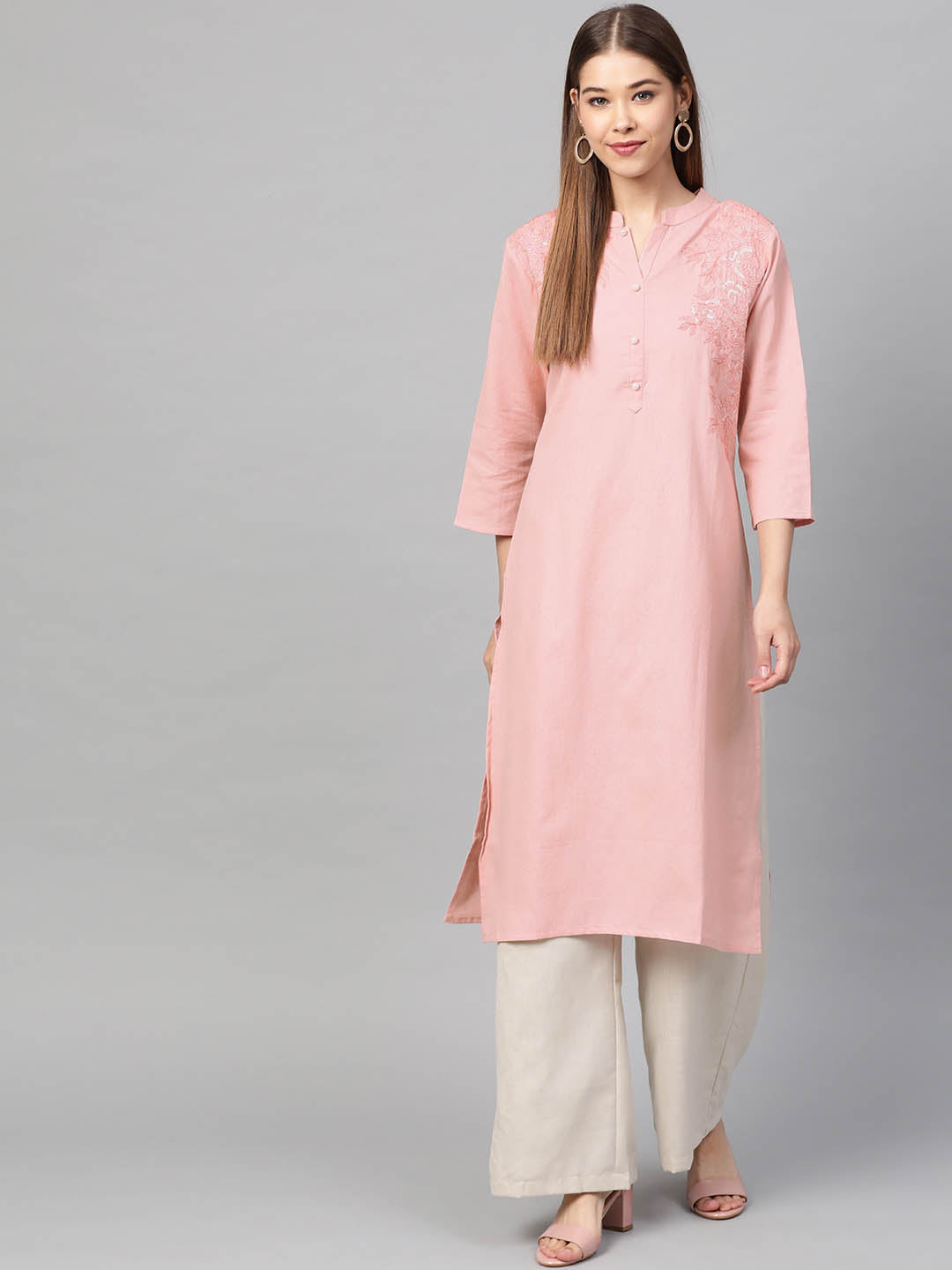 Women Pink Solid Straight Sustainable Kurta