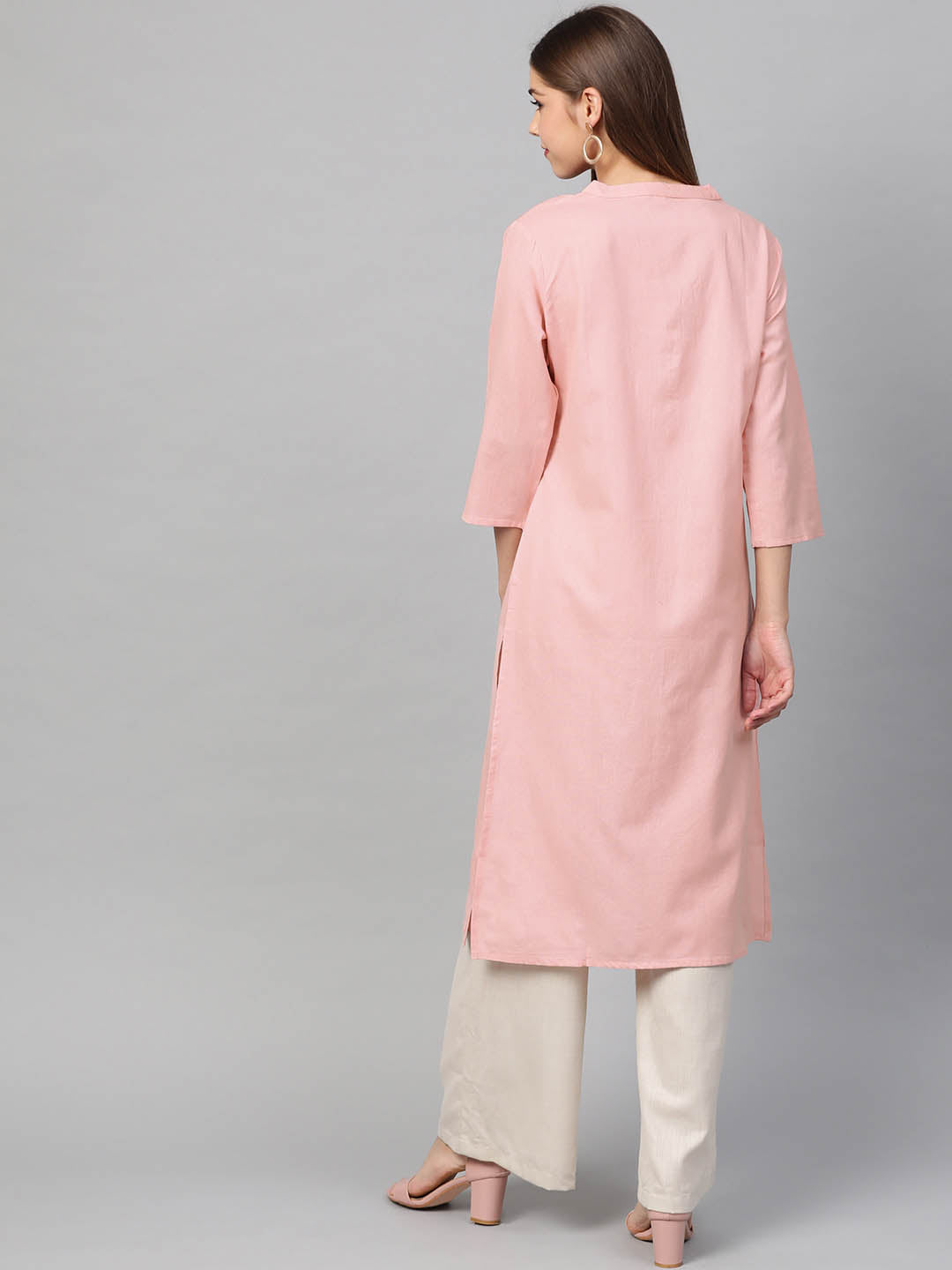 Women Pink Solid Straight Sustainable Kurta