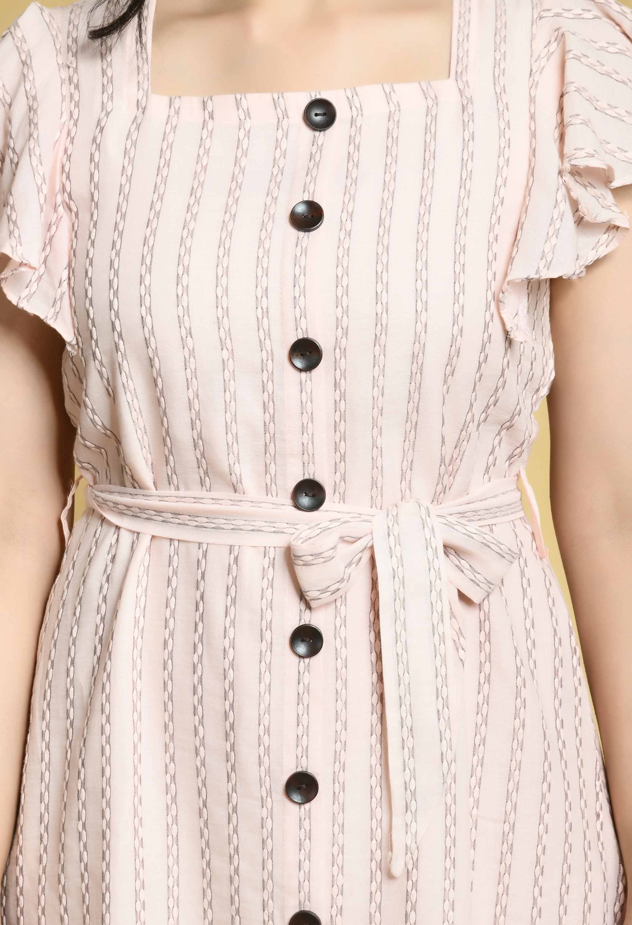 Pink Handloom Dress with Buttons in front