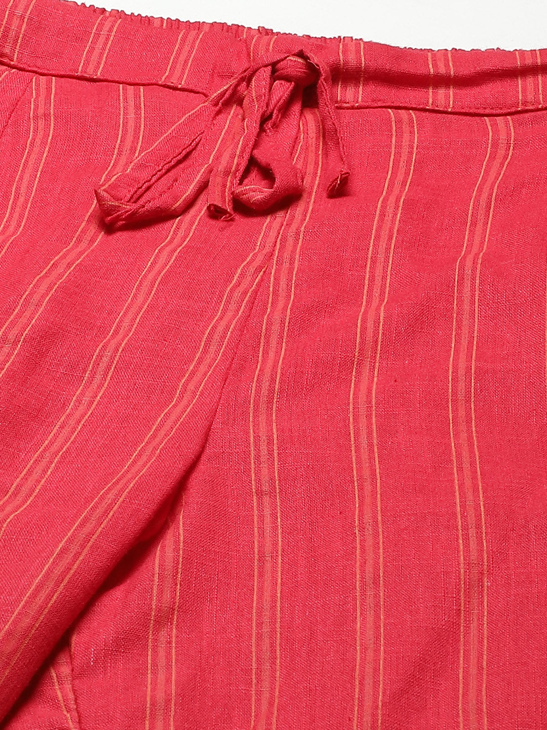 Women Red and Orange  Striped Cotton Kaftan Pyjama Set