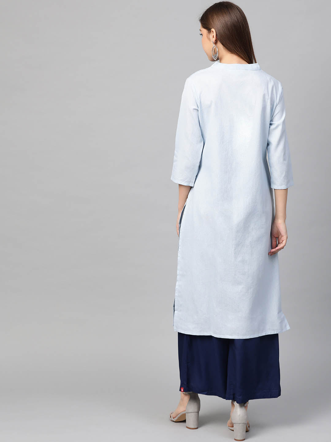 Women Blue Yoke Design Straight Sustainable Kurta