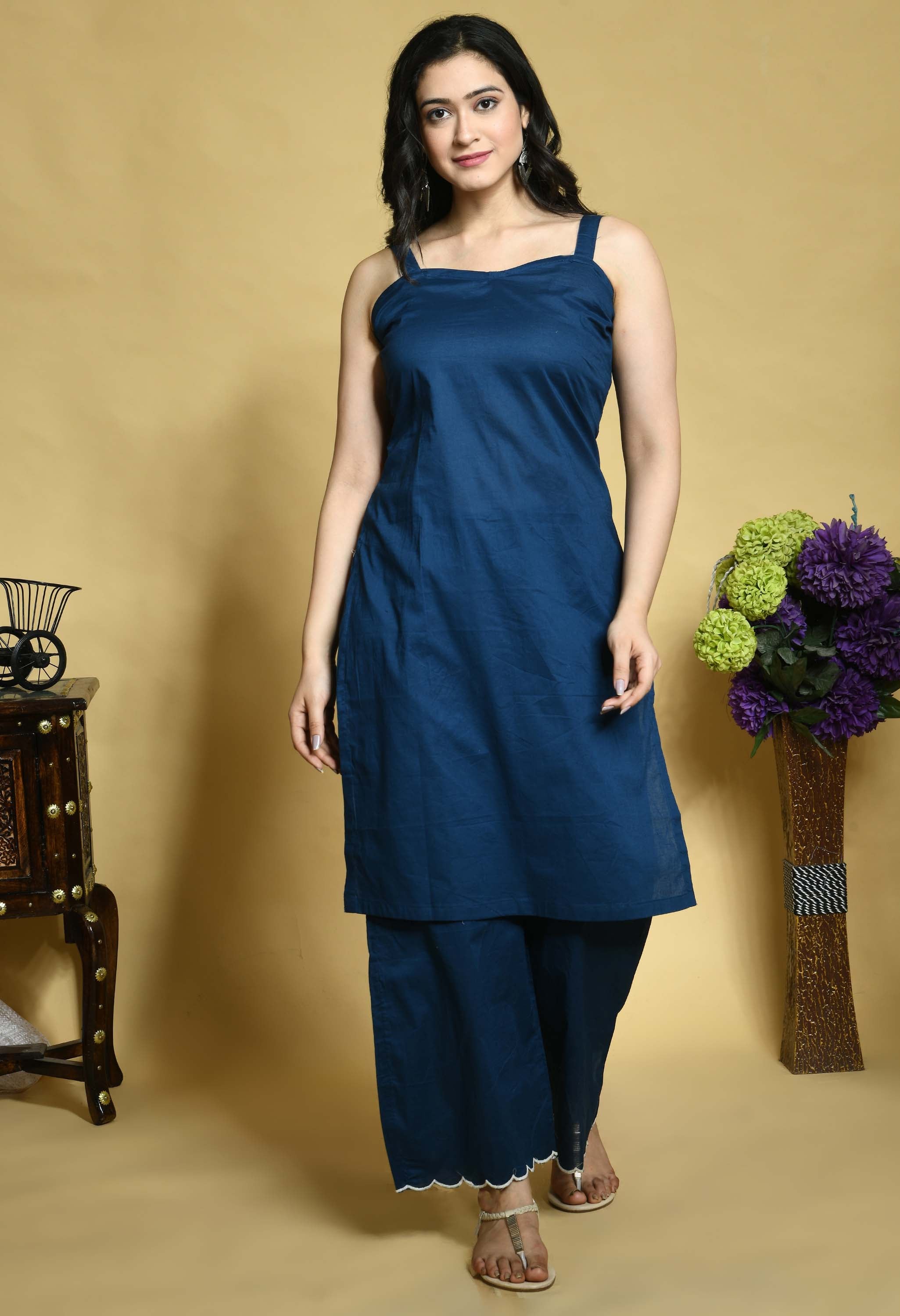 Teal Blue Kurta-Palazzo Set with an Overlay