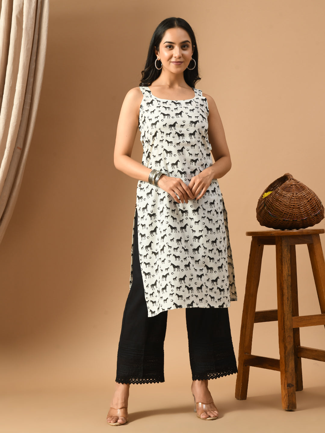 Pure Cotton Horse print  kurta