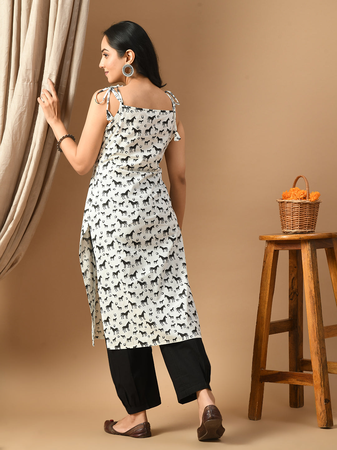 Pure Cotton Horse print  kurta with straps