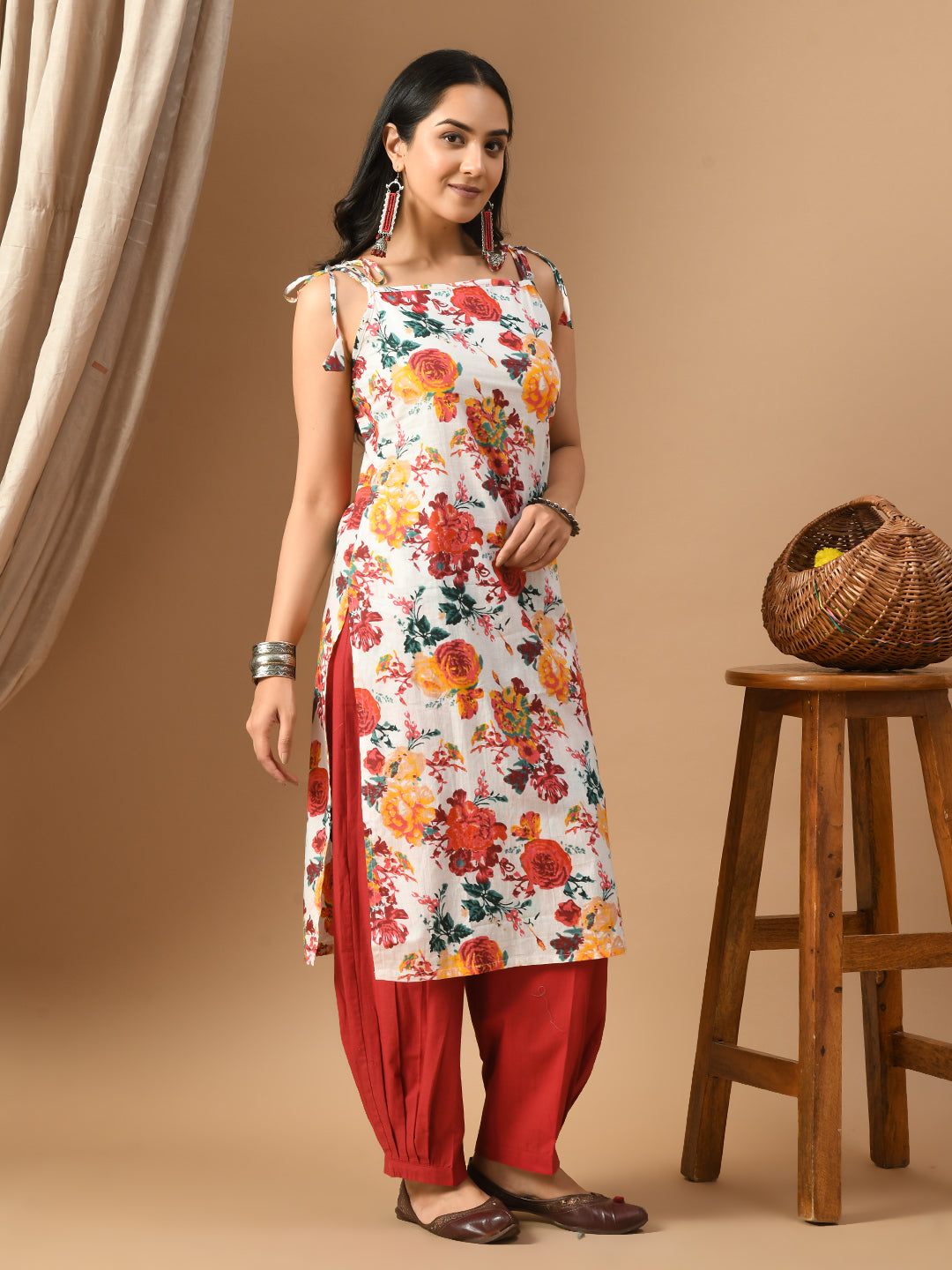 Pure Cotton White multicolored floral kurta