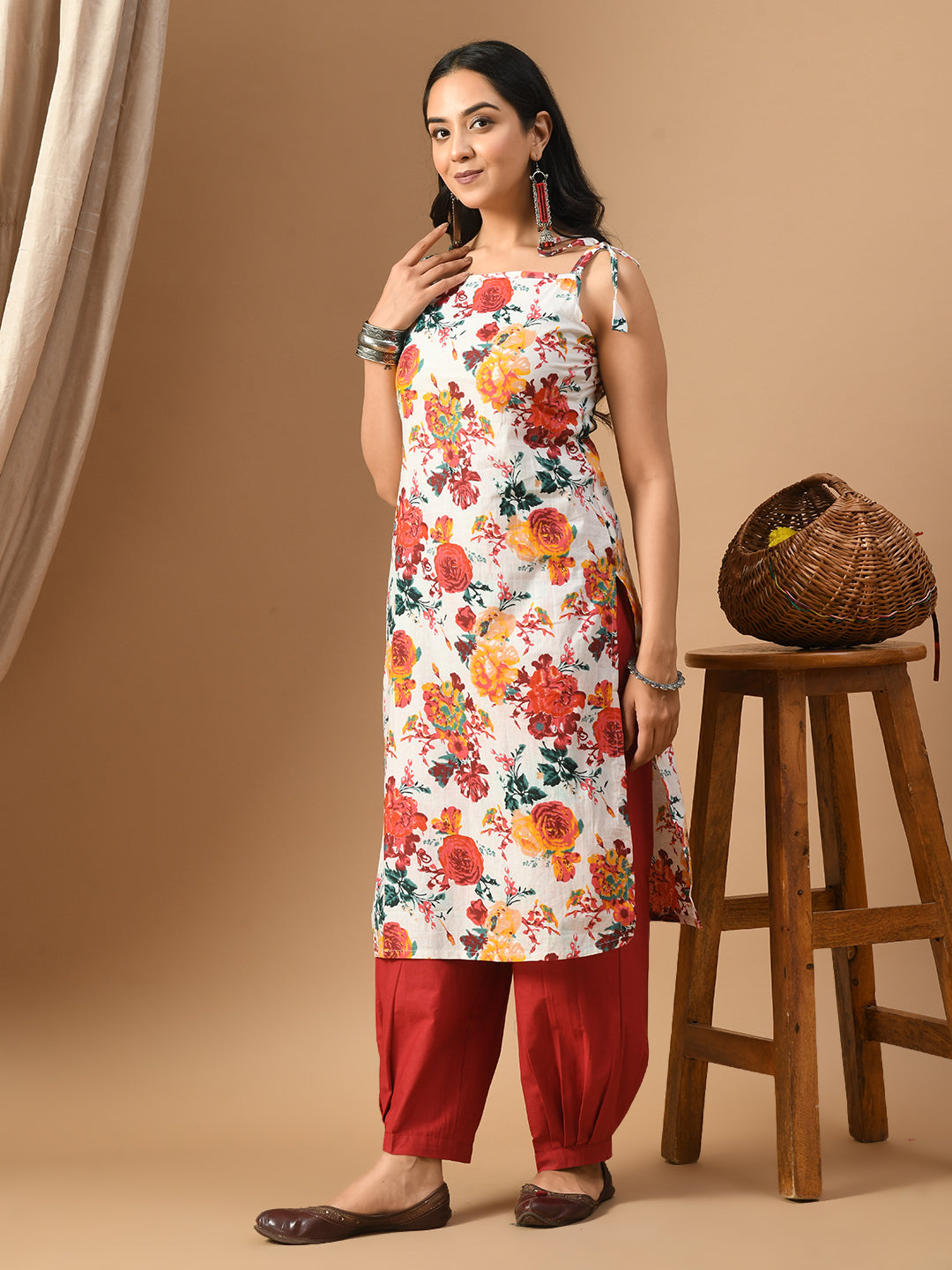 Pure Cotton White multicolored floral kurta