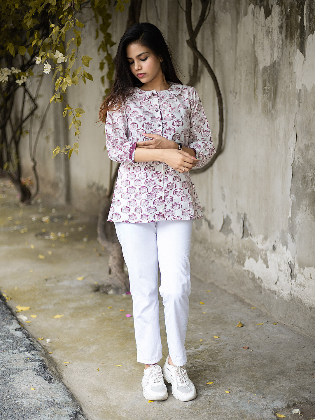 HandBlock Printed Mauve Flower Top