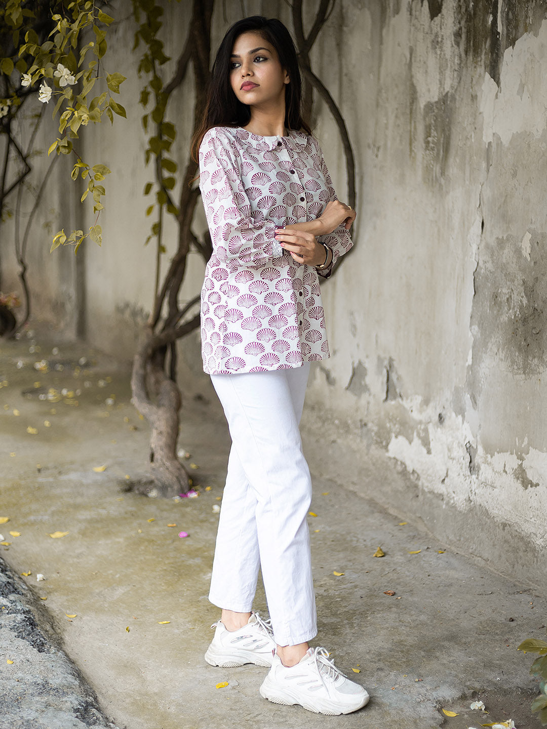 HandBlock Printed Mauve Flower Top