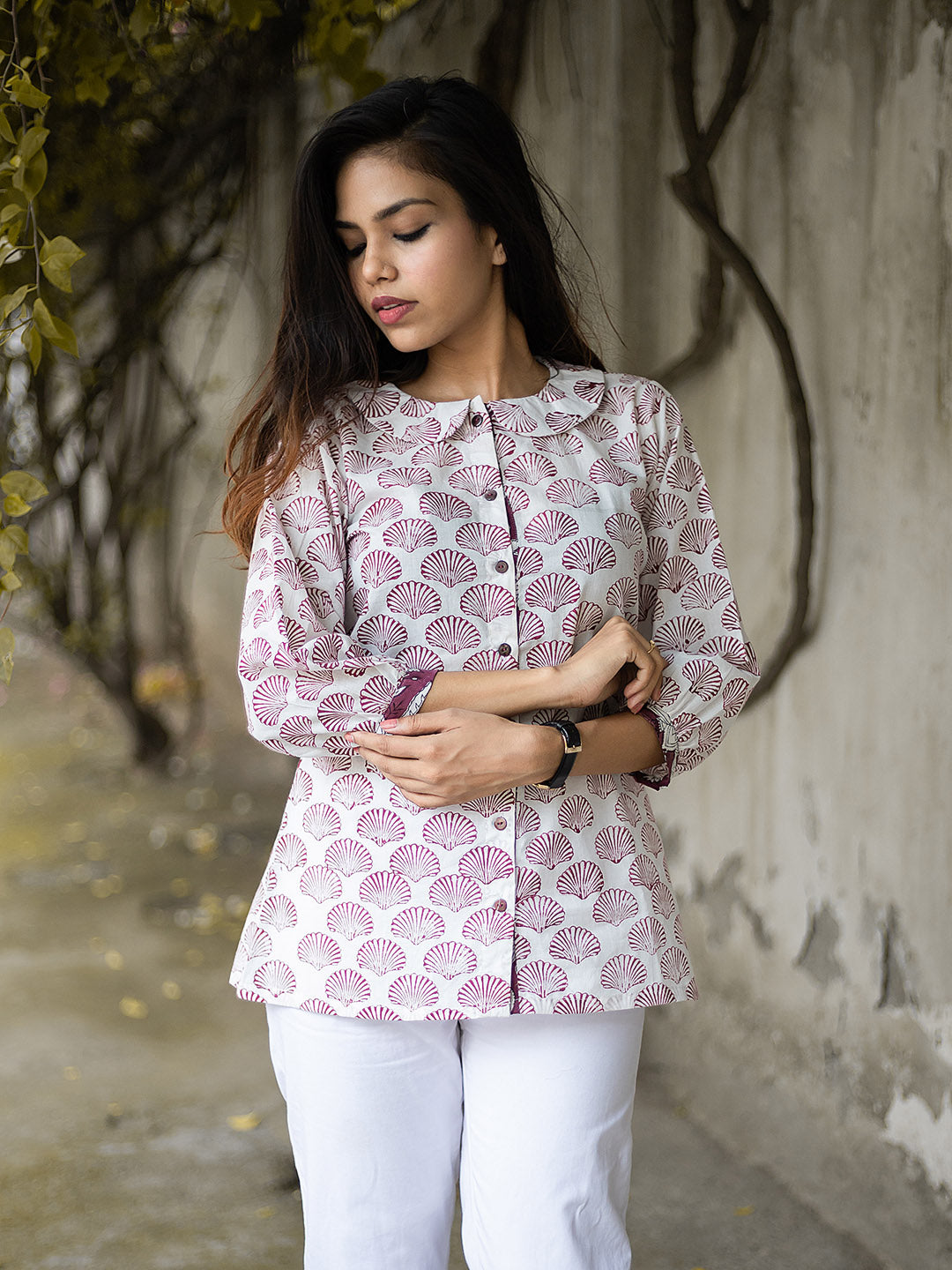 HandBlock Printed Mauve Flower Top