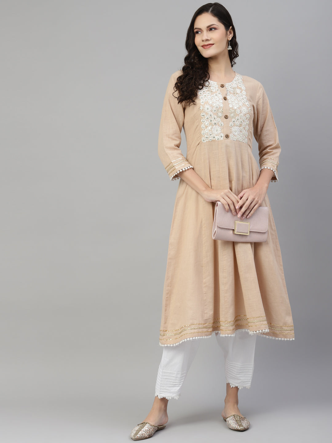 White Solid Lace Pintucks Pure Cotton  Salwar