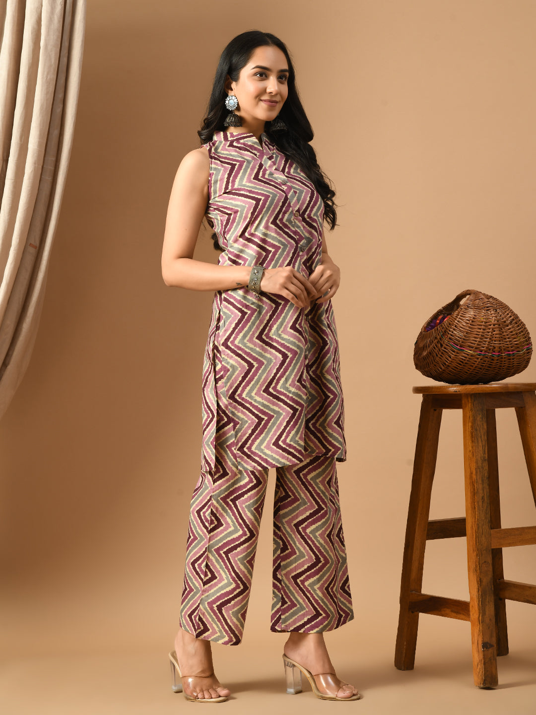 Pure Cotton Wine zig zag Co-ord set