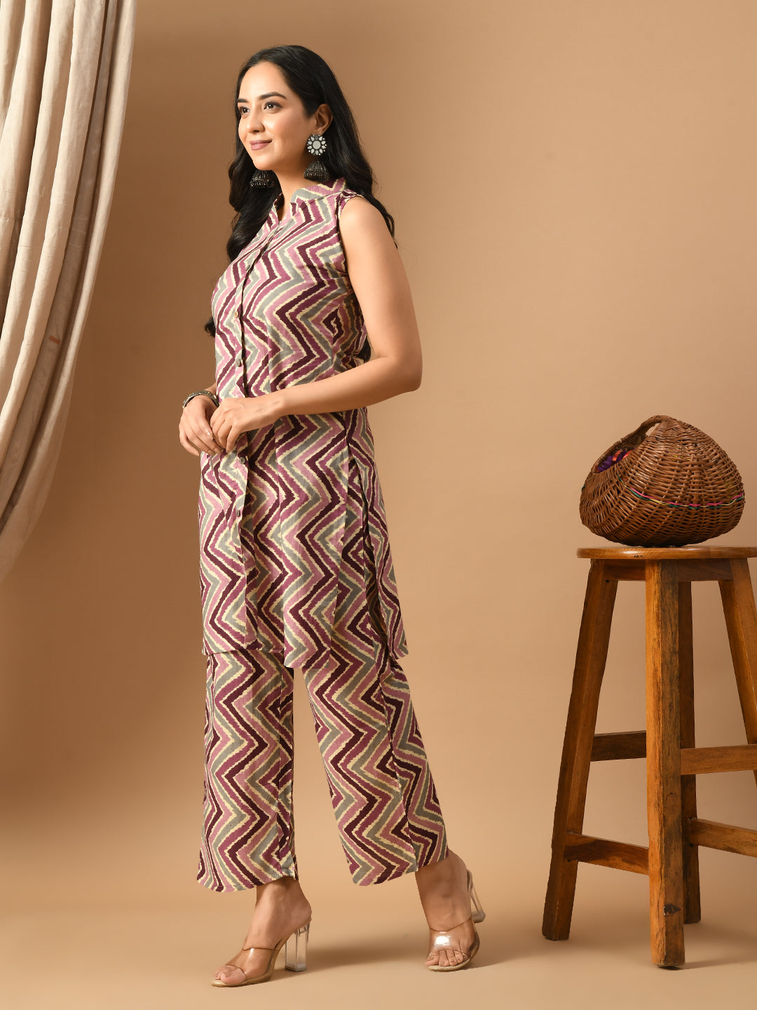 Pure Cotton Wine zig zag Co-ord set