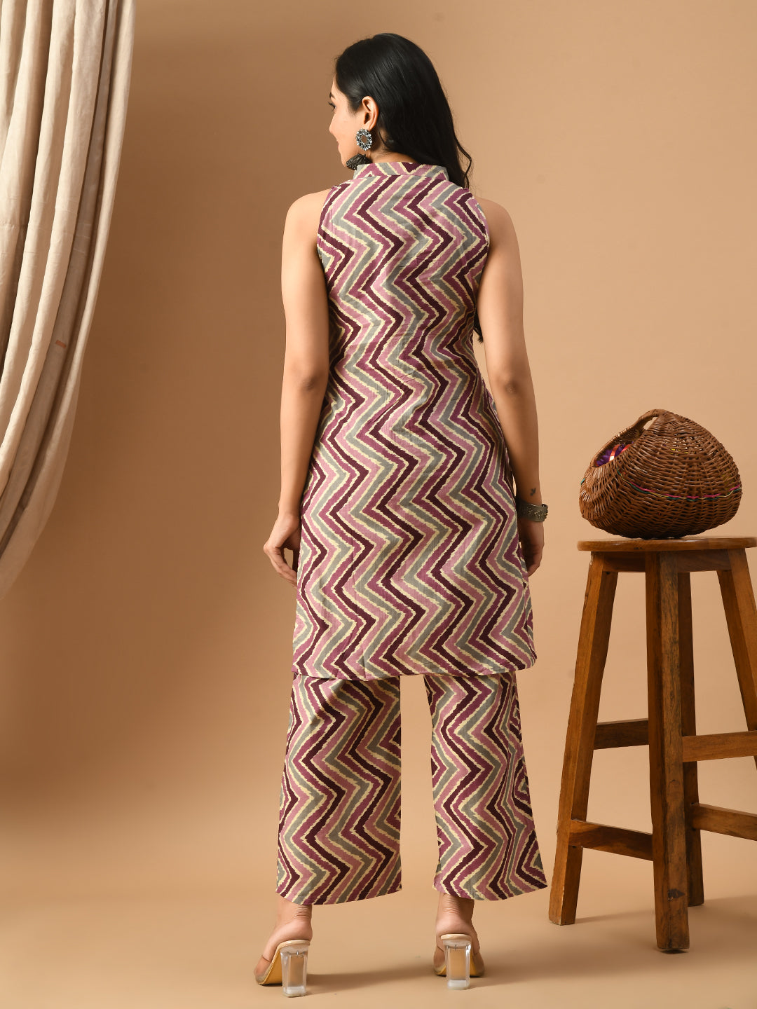 Pure Cotton Wine zig zag Co-ord set