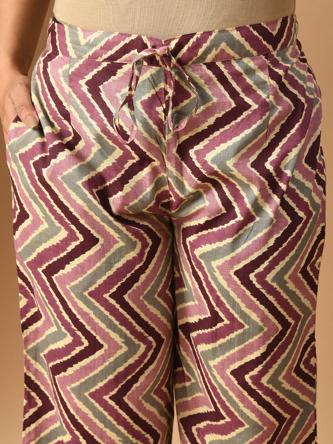 Pure Cotton Wine zig zag Co-ord set