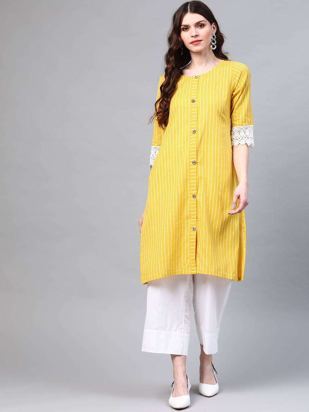 Yellow Flex Cotton Kurta With Lace