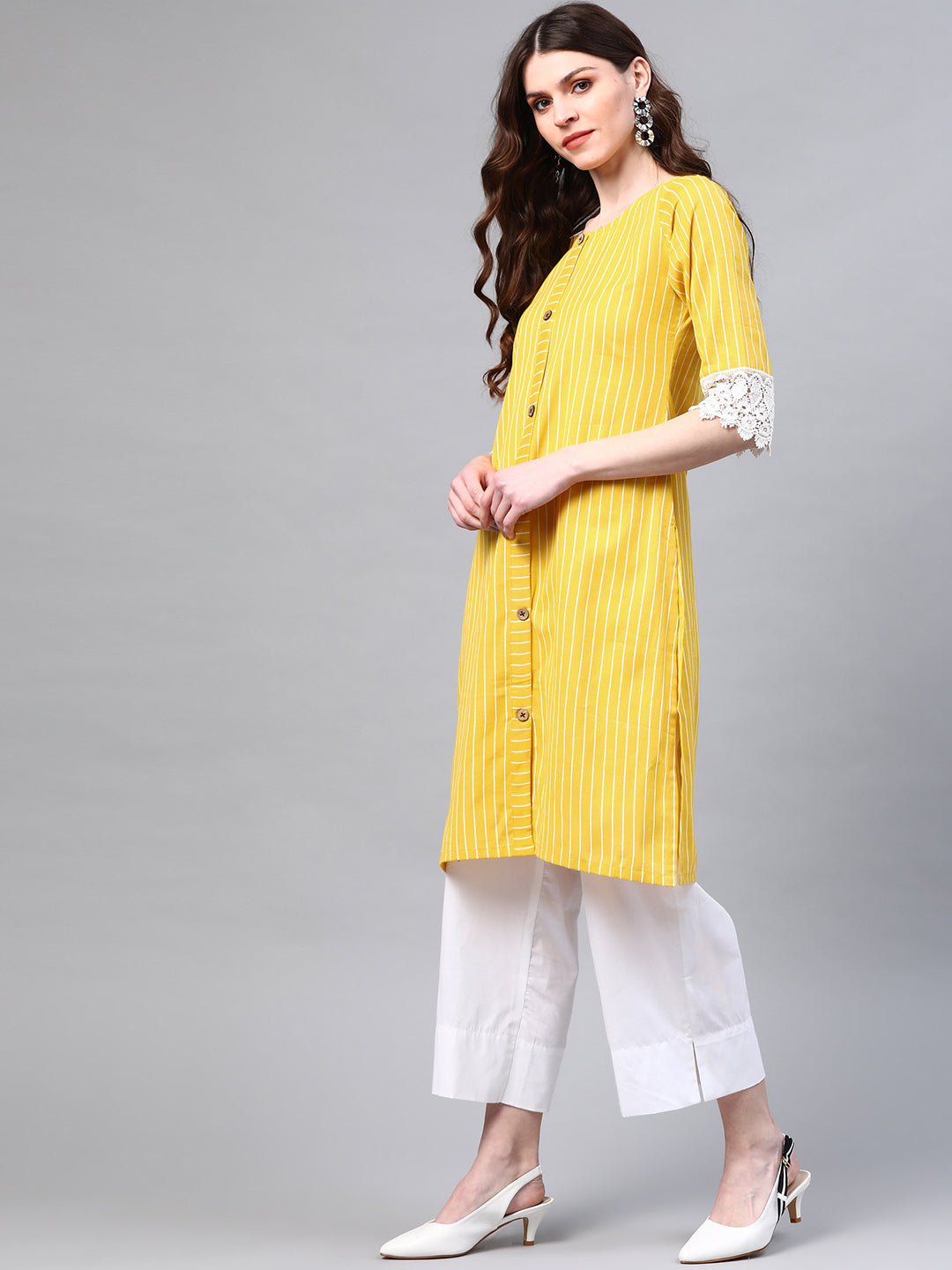 Yellow Flex Cotton Kurta With Lace