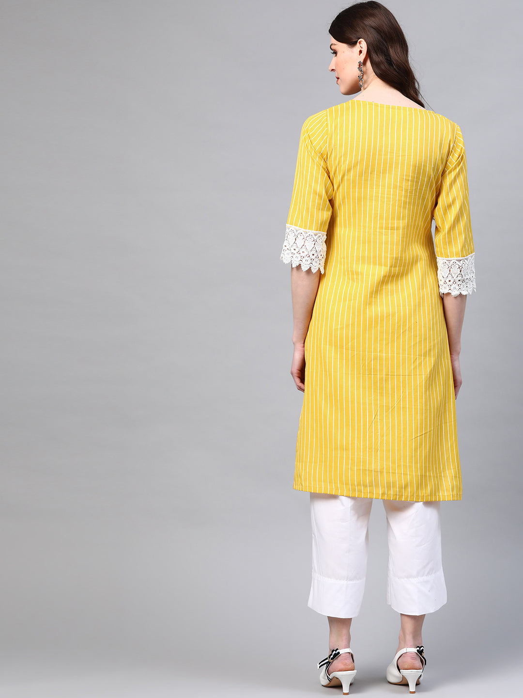 Yellow Flex Cotton Kurta With Lace