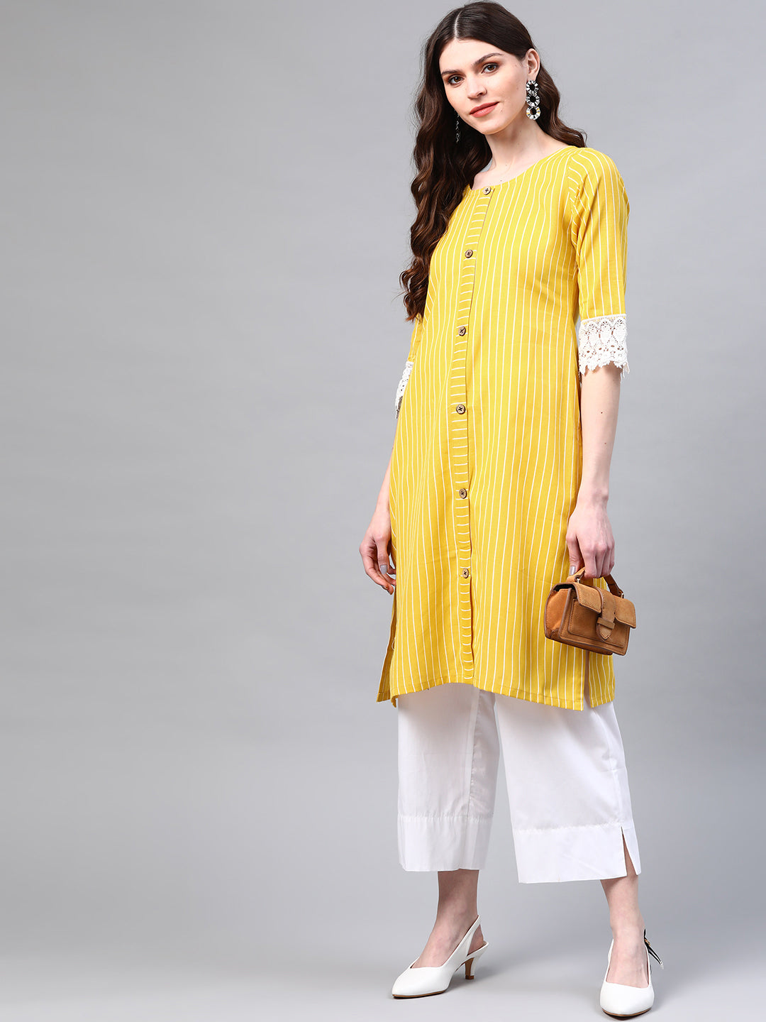 Yellow Flex Cotton Kurta With Lace