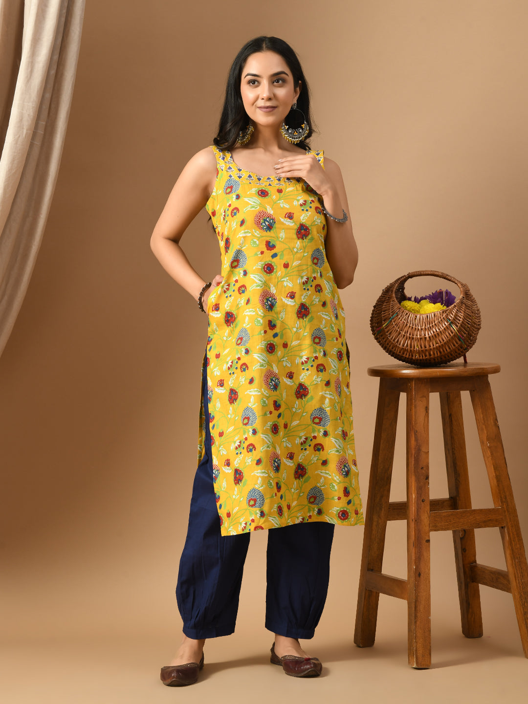 Pure Cotton yellow multifloral kurta