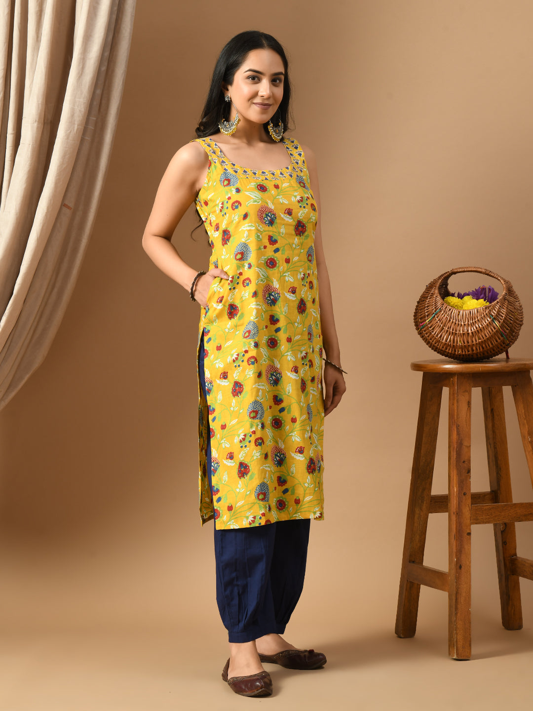 Pure Cotton yellow multifloral kurta