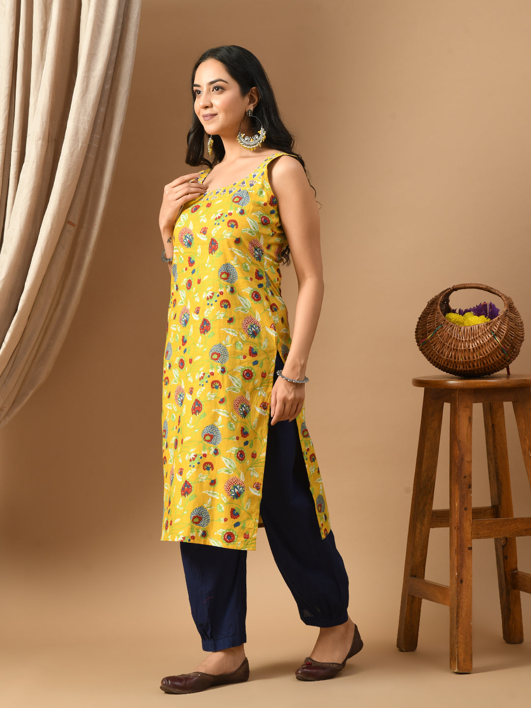 Pure Cotton yellow multifloral kurta