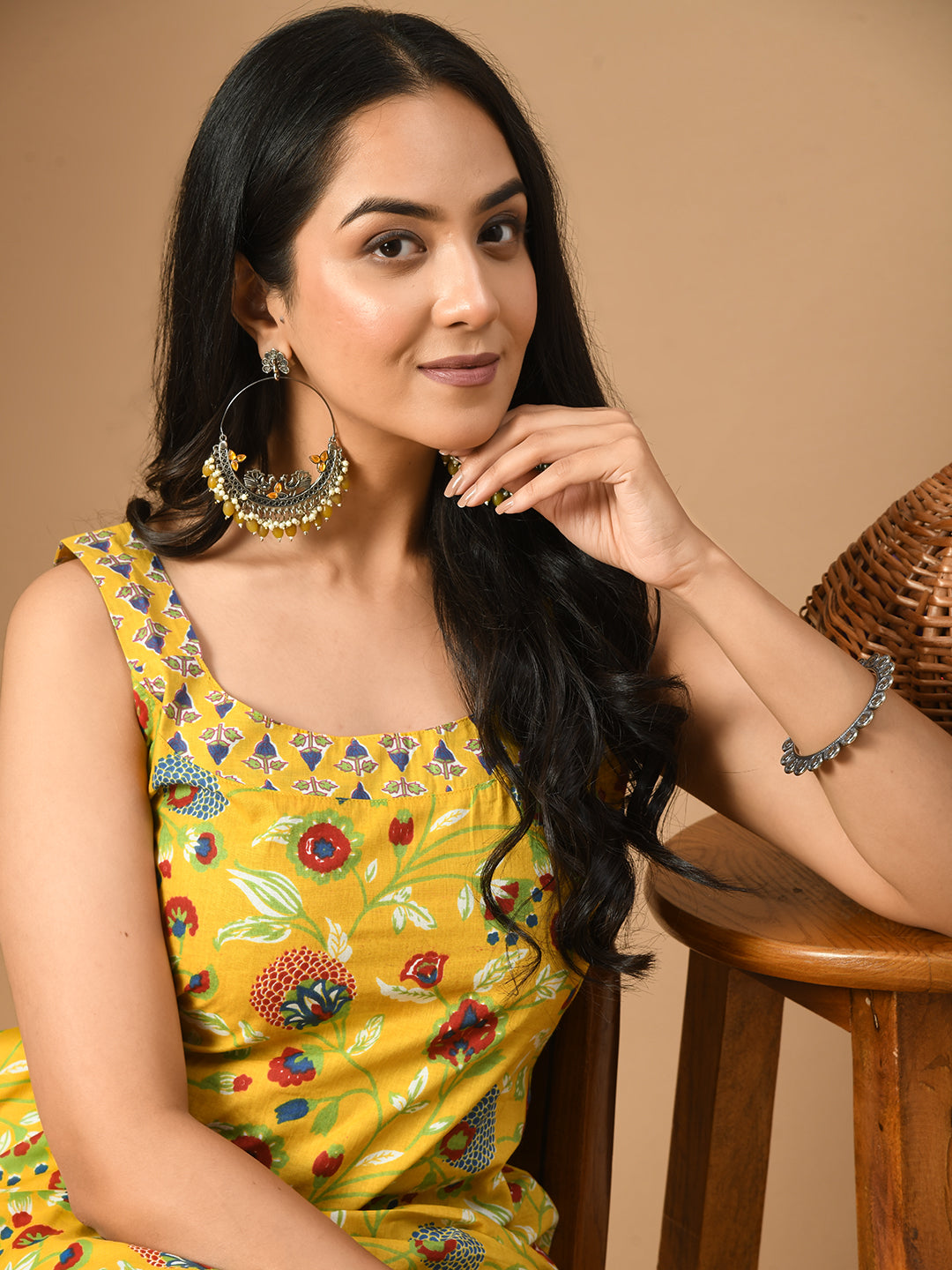 Pure Cotton yellow multifloral kurta