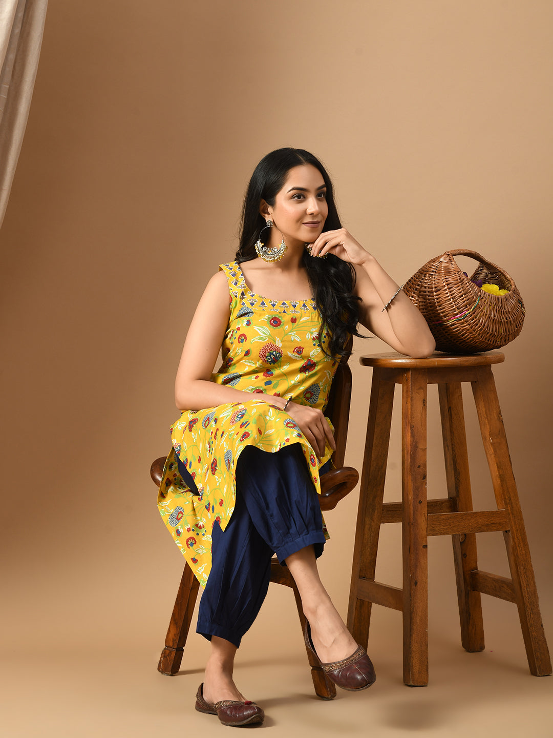 Pure Cotton yellow multifloral kurta set