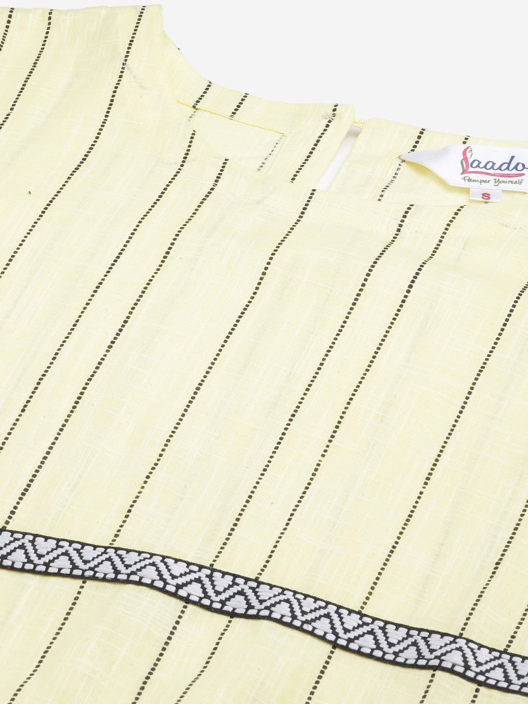 Yellow Striped Thread Work Handloom Cotton Kurta