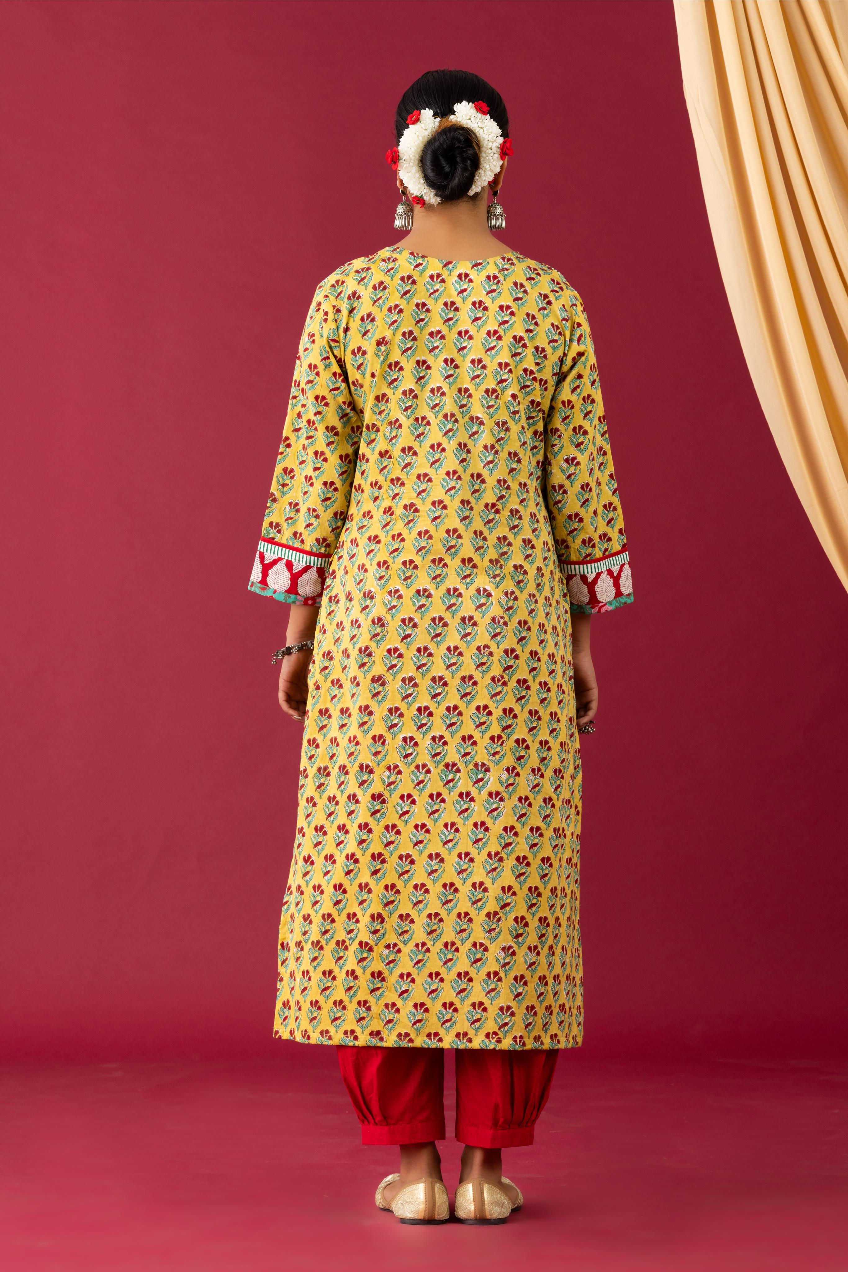 Bahaar Yellow bagru handblock kurta set