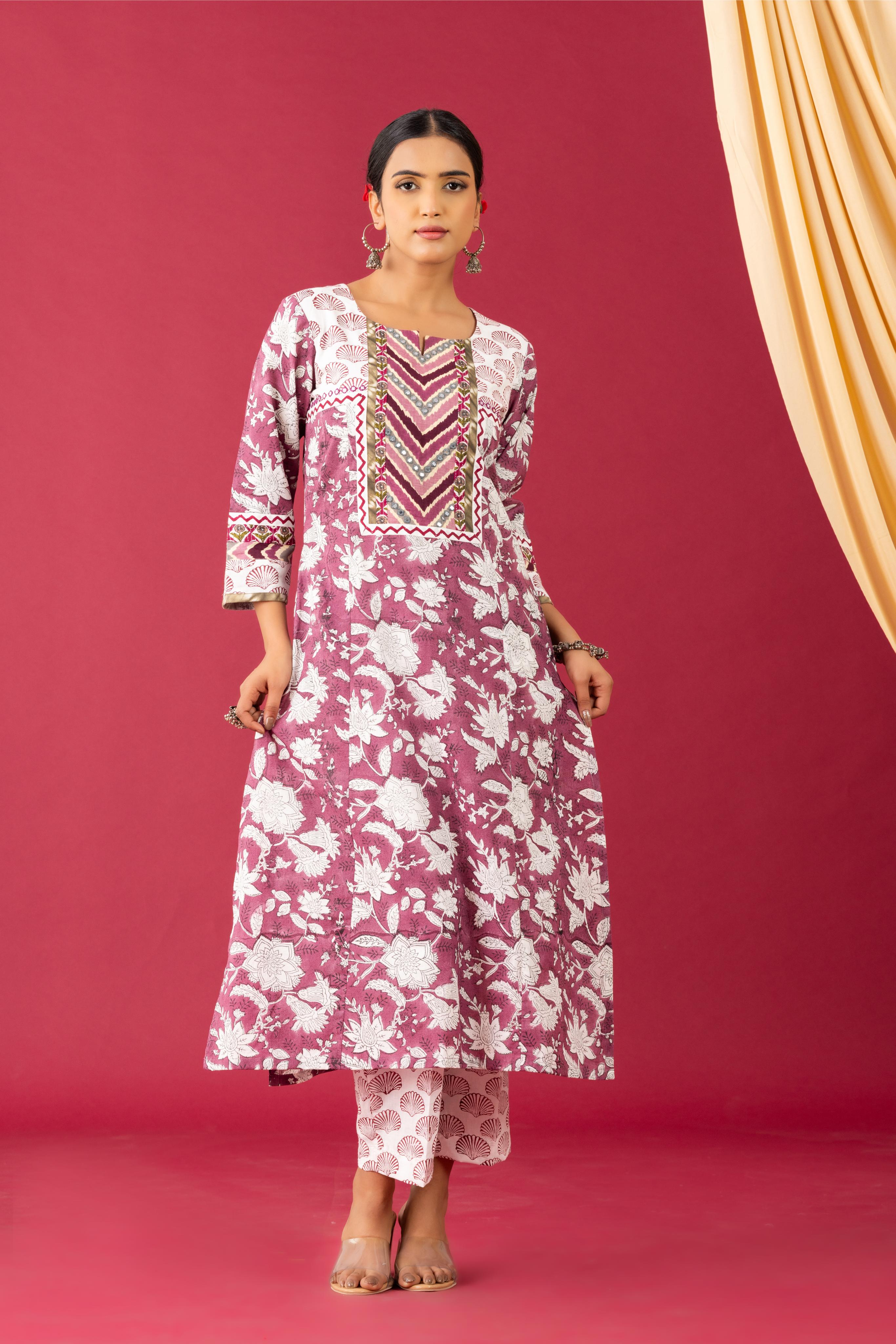 Bahaar Wine handblock kurta set