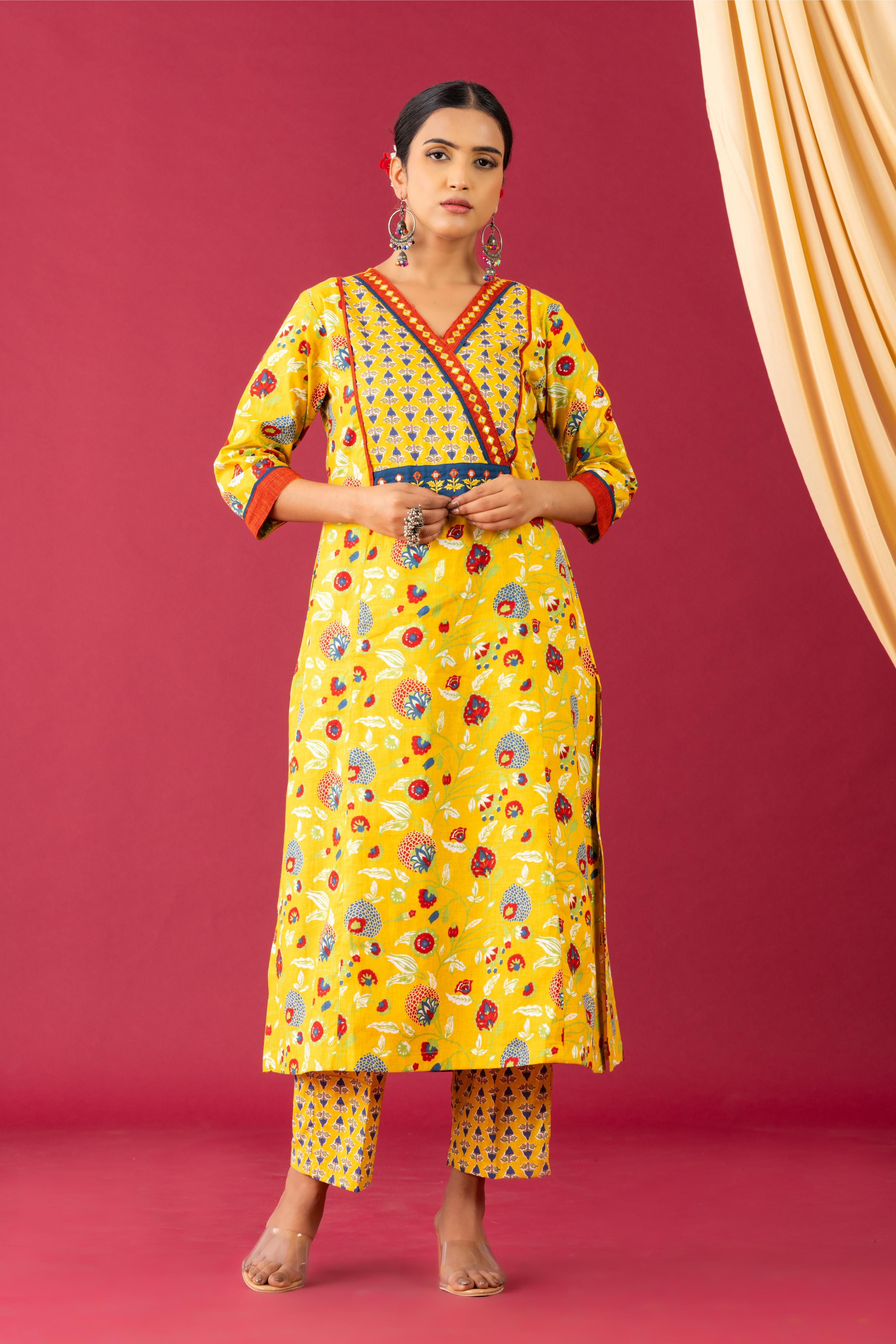 Bahaar Yellow angrakha yoke kurta set