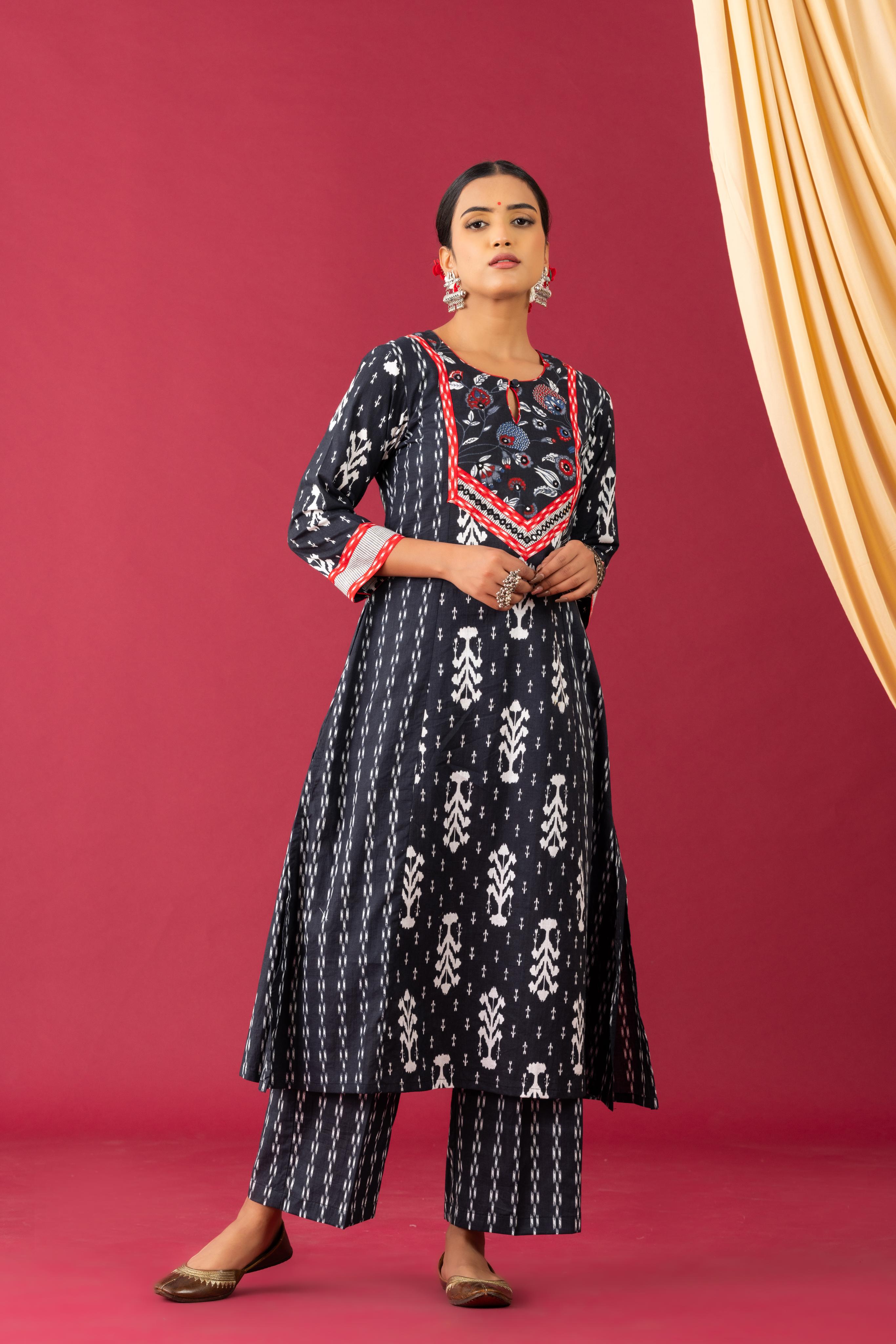 Bahaar Black ikkat print kurta set