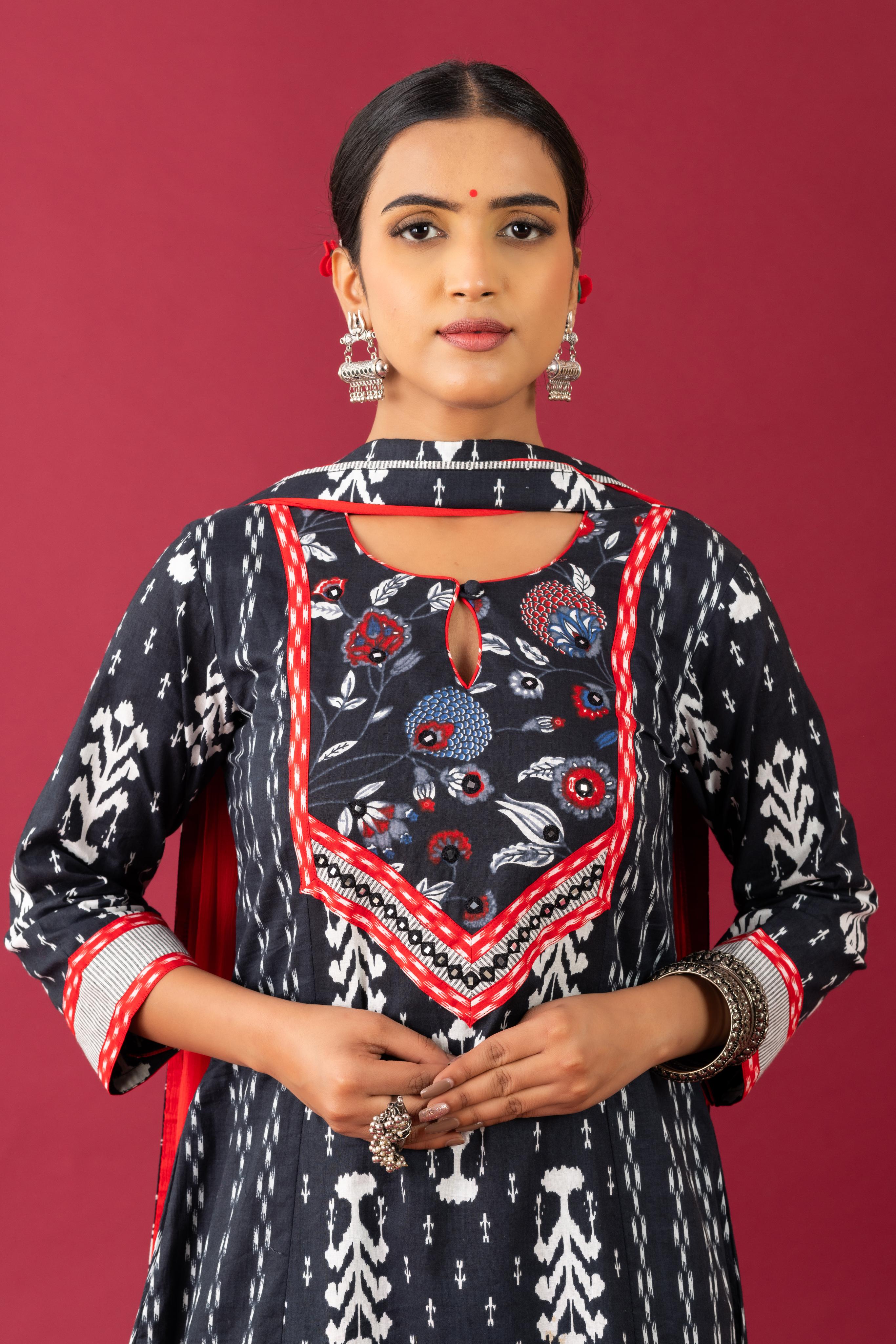 Bahaar Black ikkat print kurta set