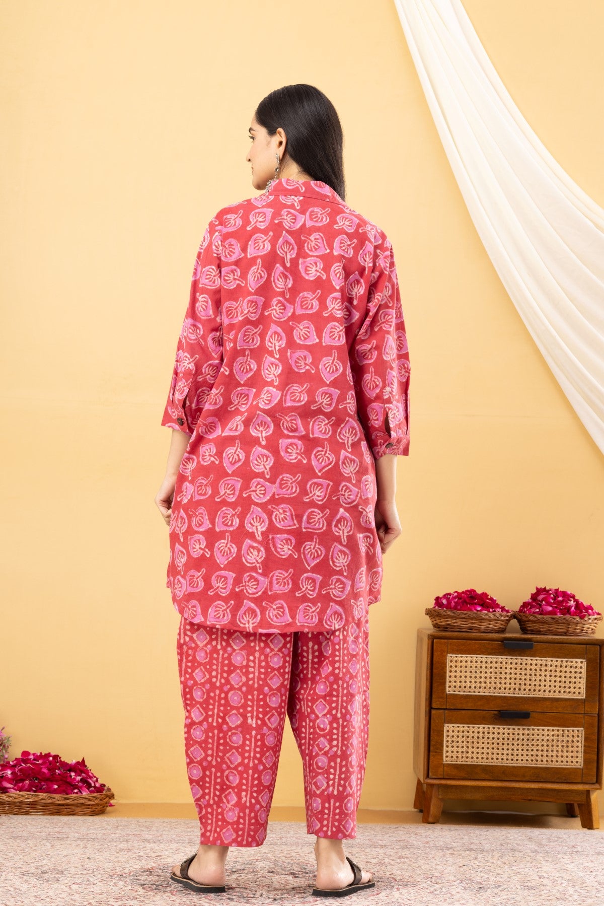 Carrot Red Shirt Collared Co-Ord set