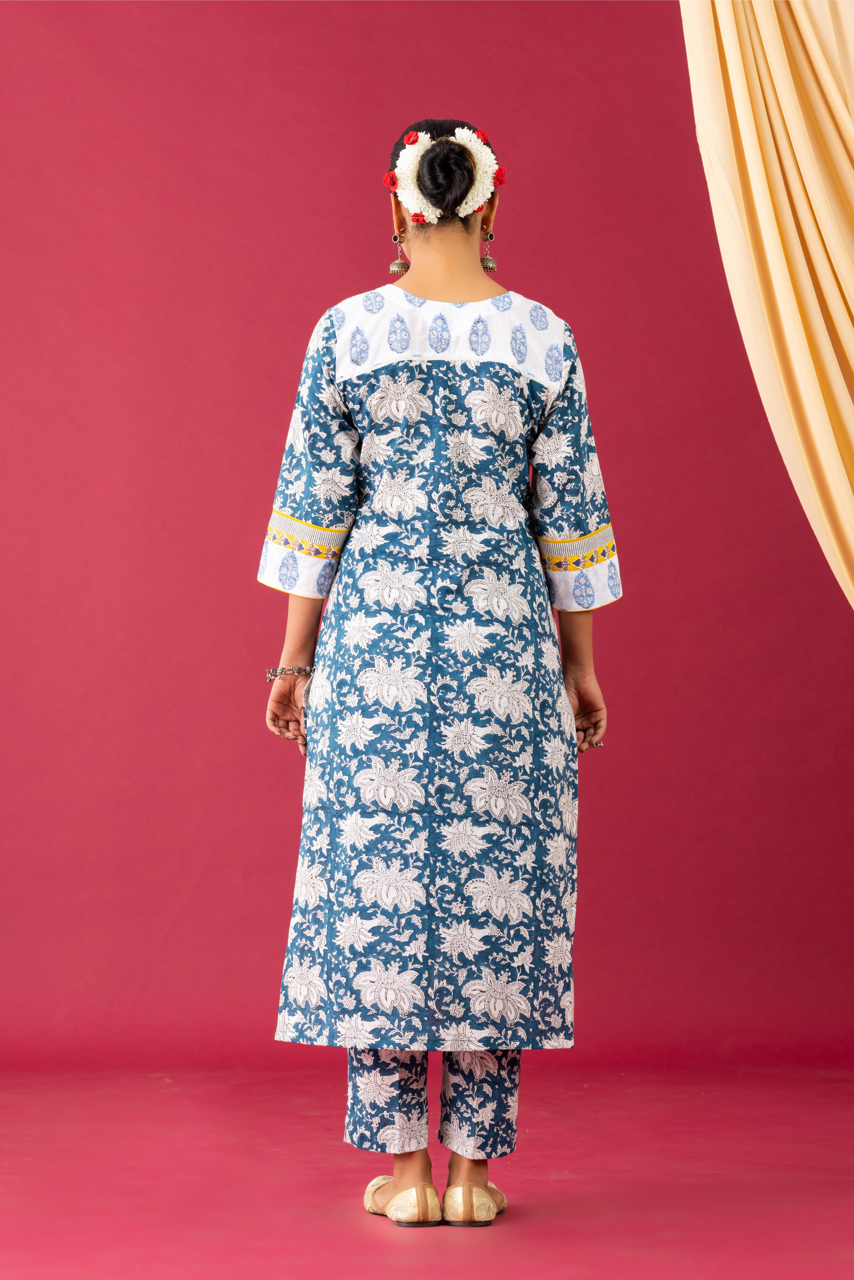 Bahar Handblock Printed Blue Kurta Set