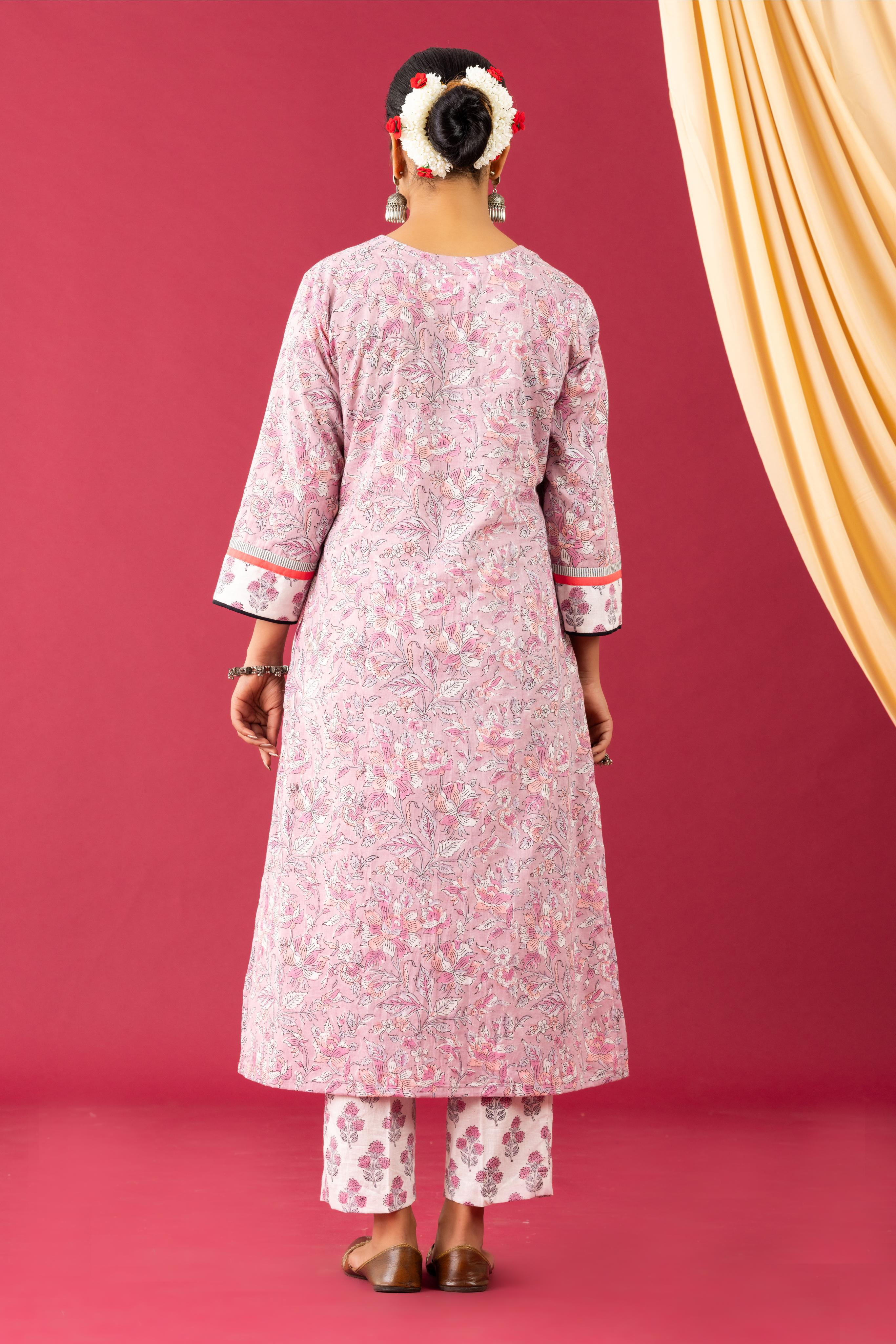 Bahaar Rose pink handblock kurta set