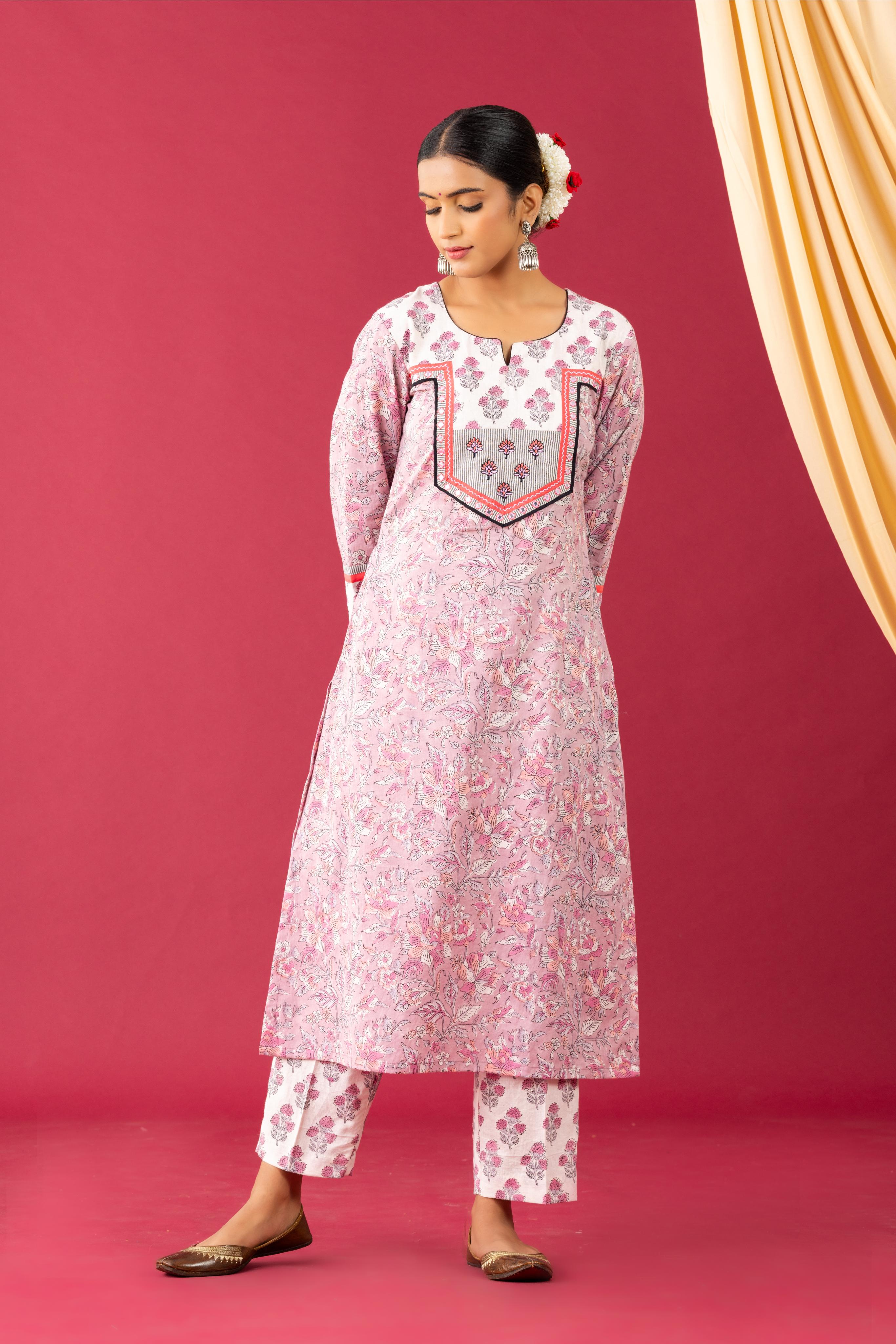 Bahaar Rose pink handblock kurta set