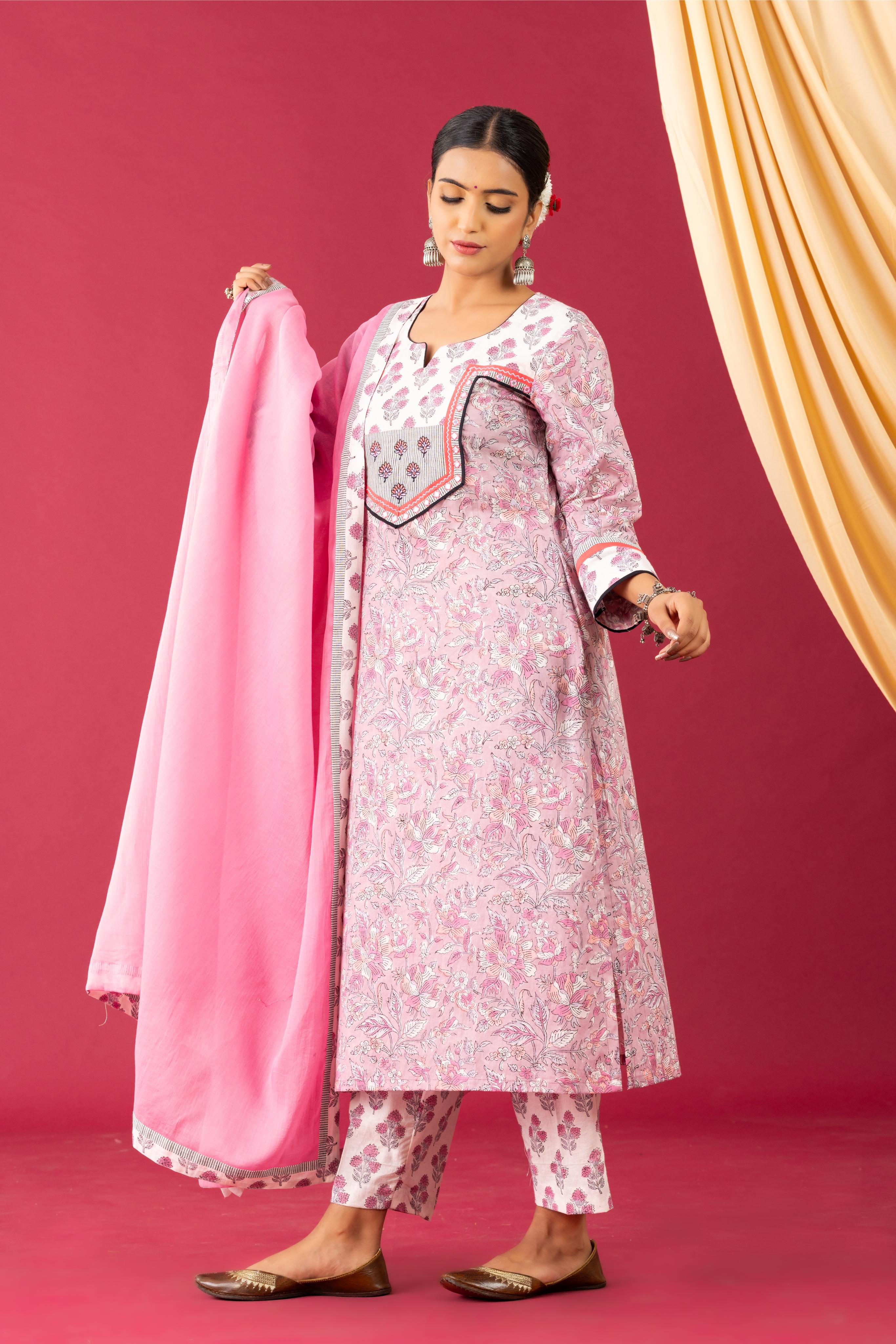 Bahaar Rose pink handblock kurta set