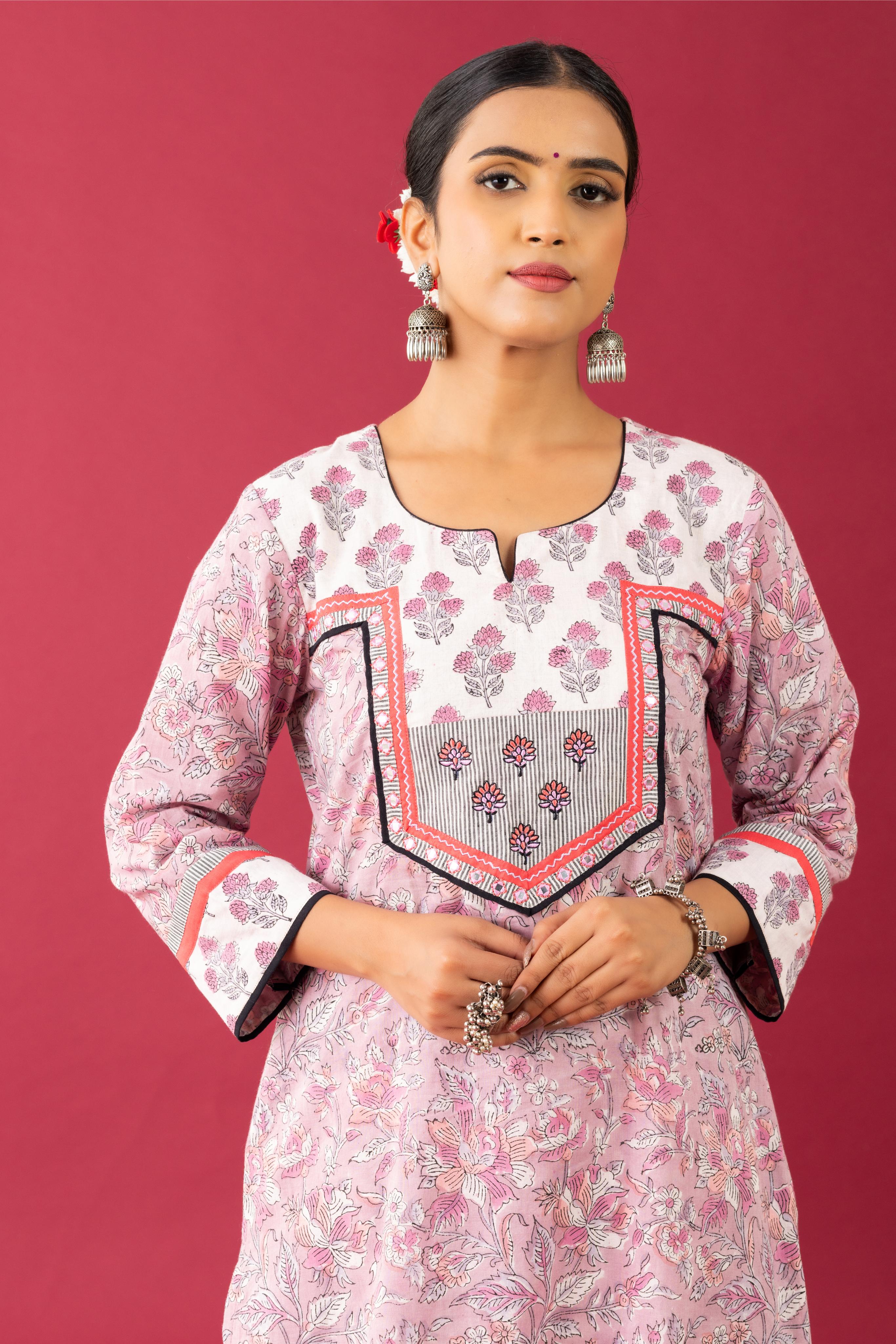 Bahaar Rose pink handblock kurta set