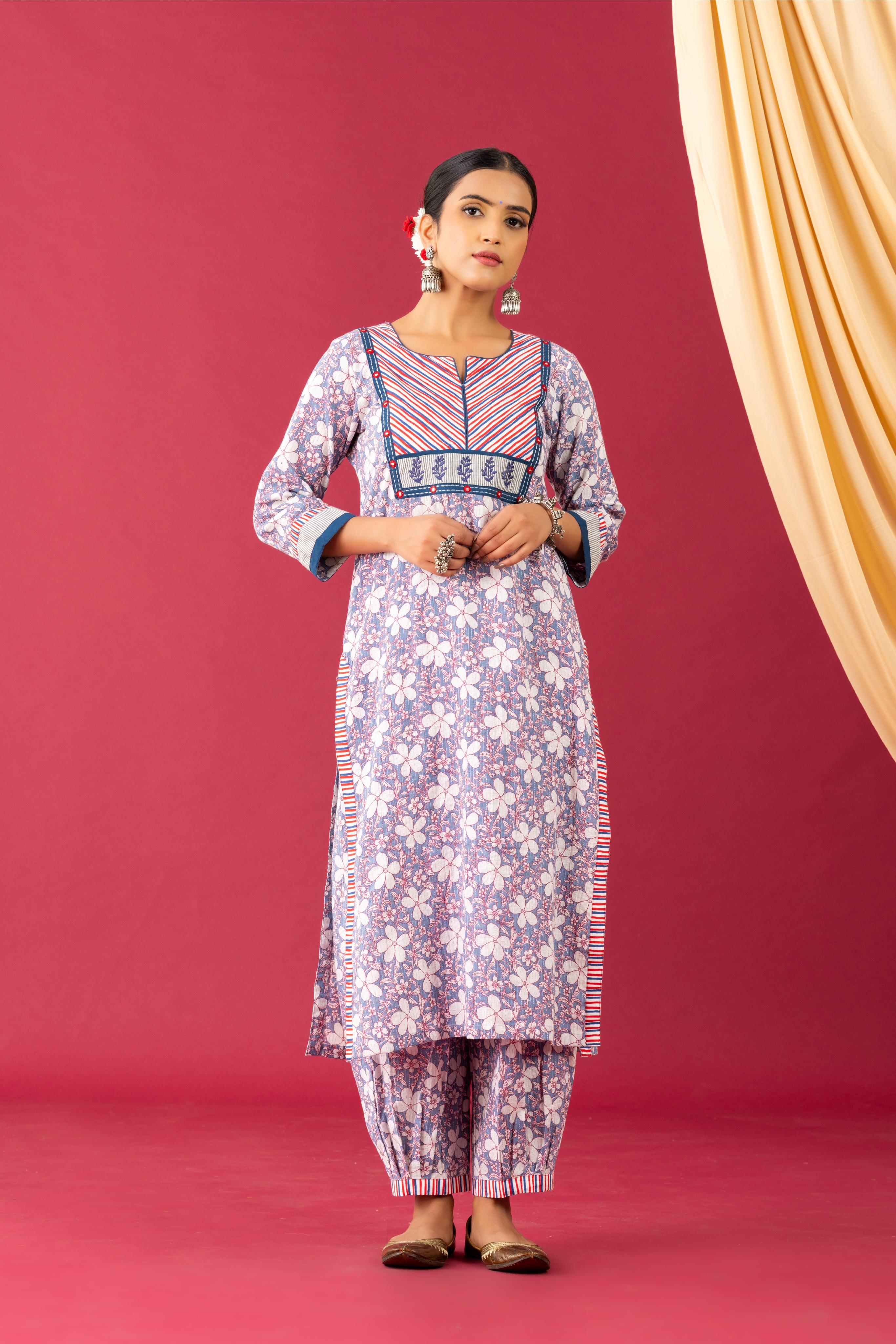 Bahaar Lavender & blue floral kurta set