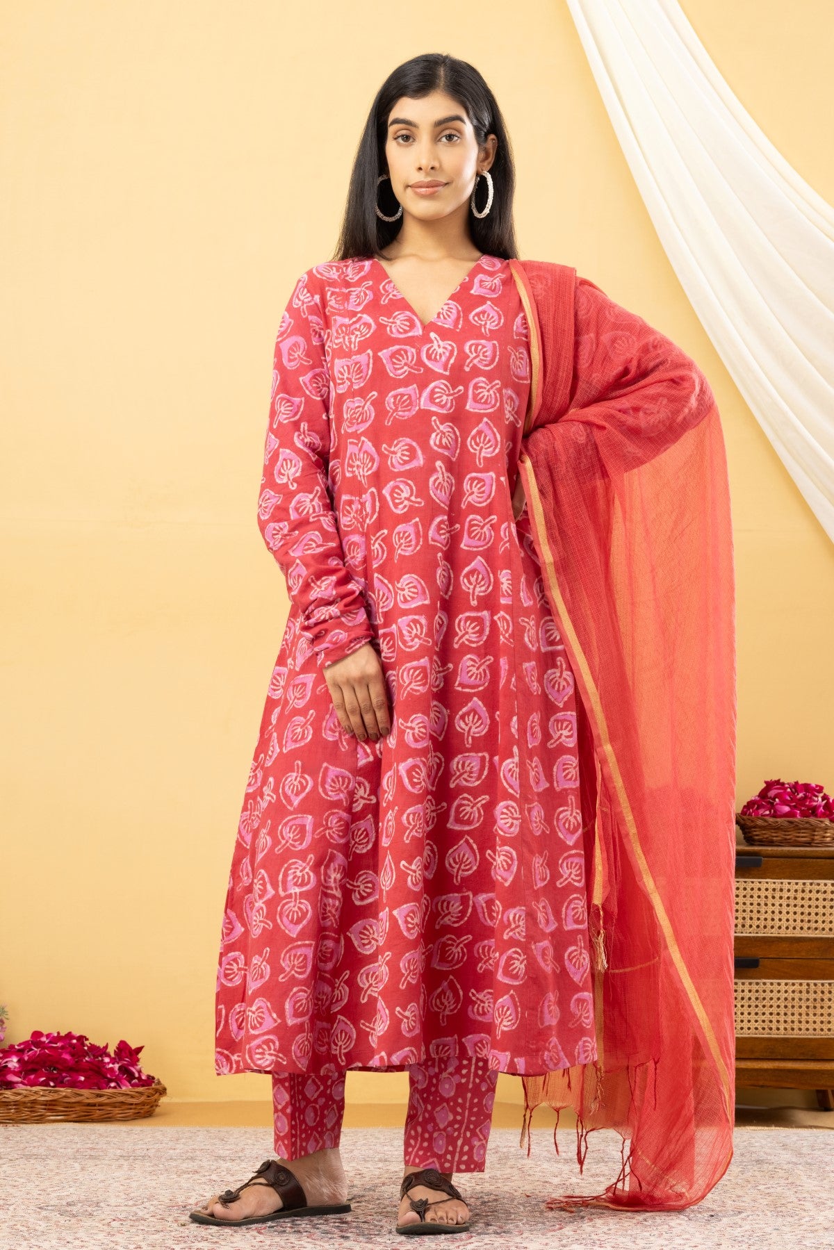 Carrot Red Anarkali Set of 3