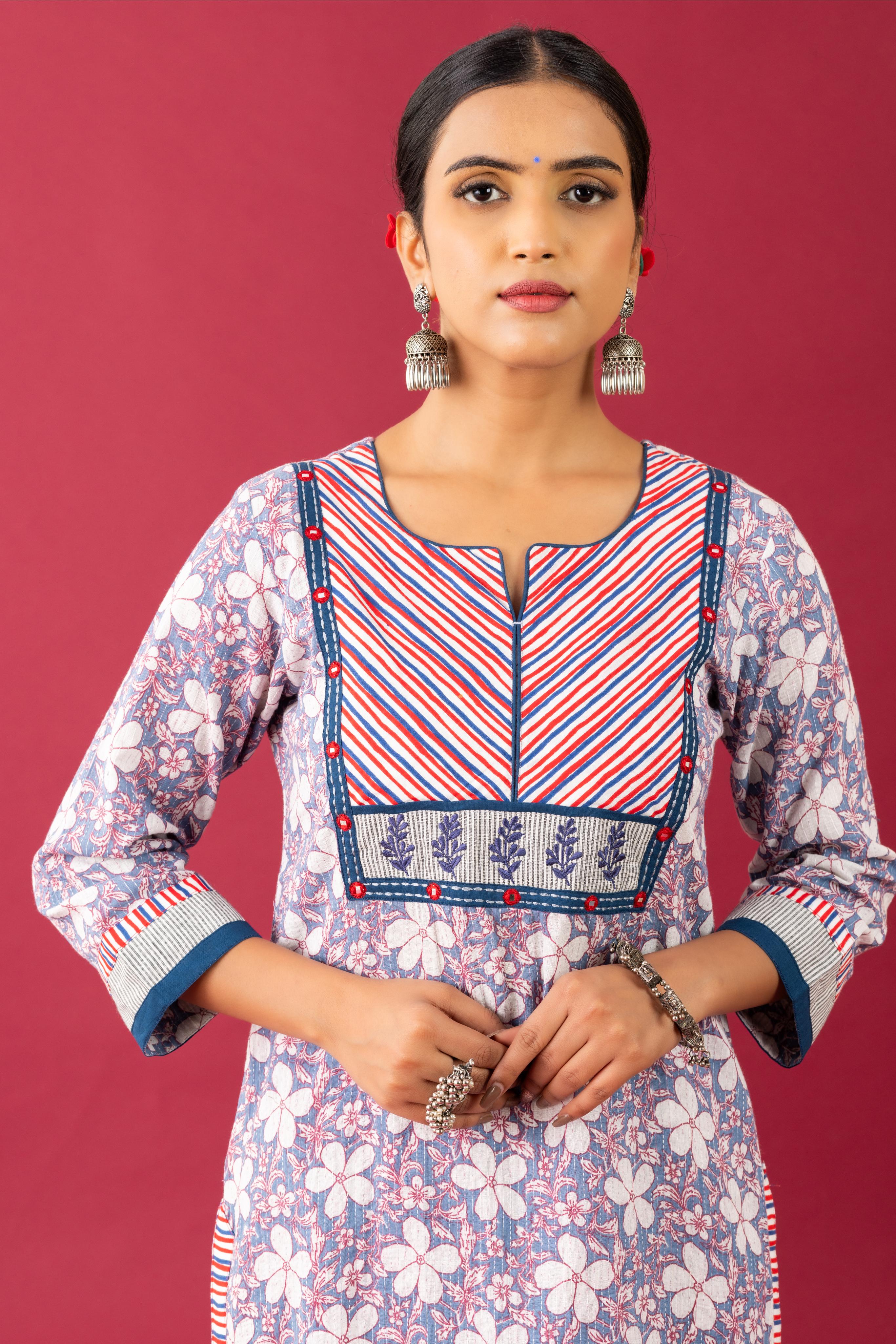 Bahaar Lavender & blue floral kurta set