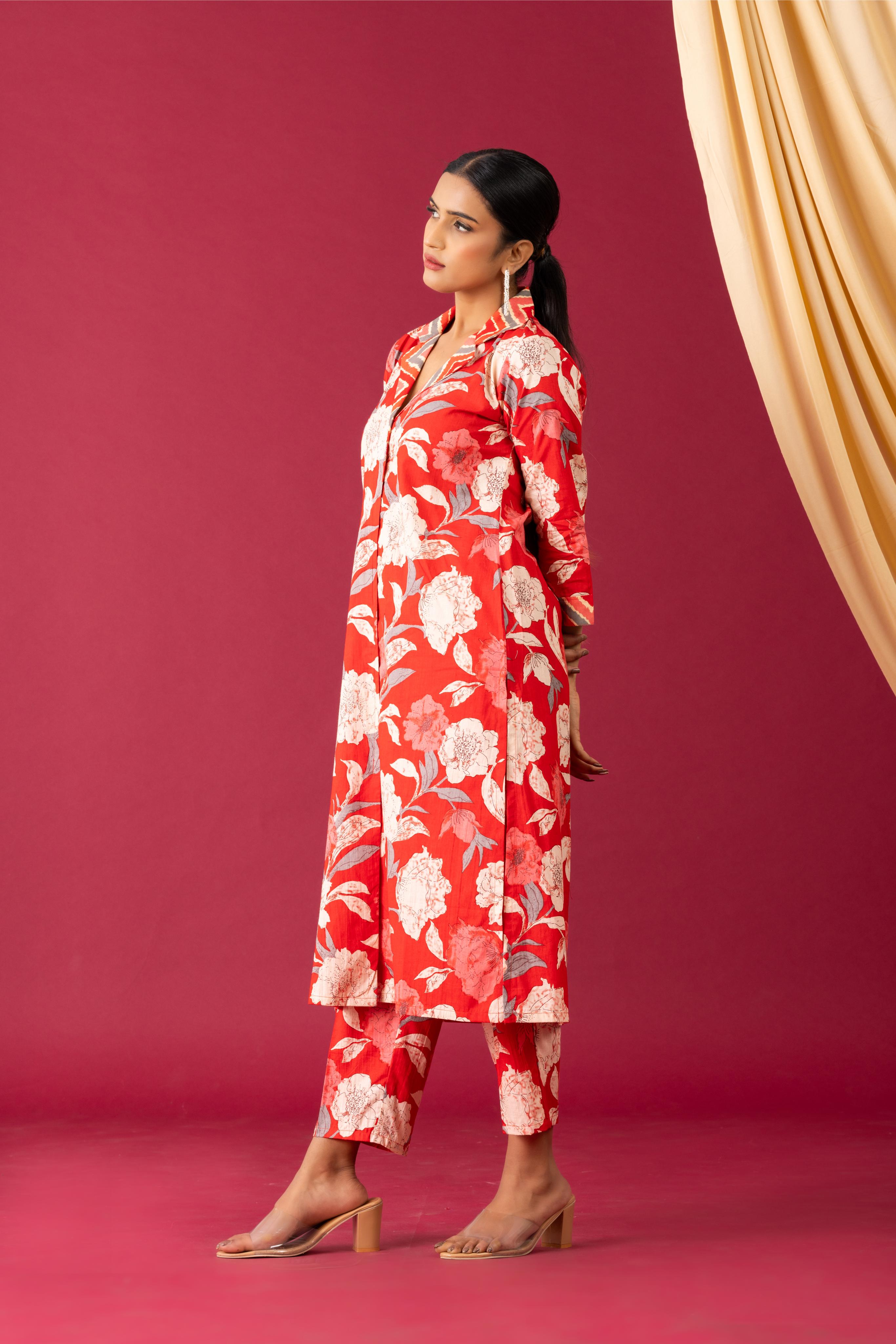 Red floral co-ord set