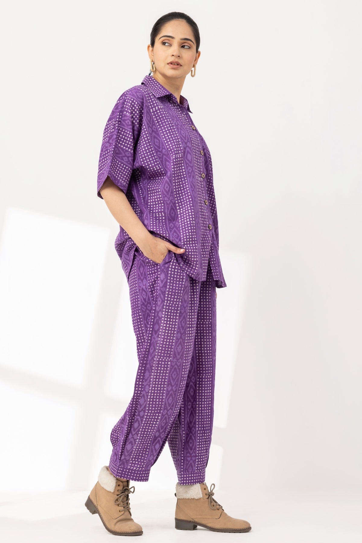 Purple Pleated Palazzo Co-Ord set