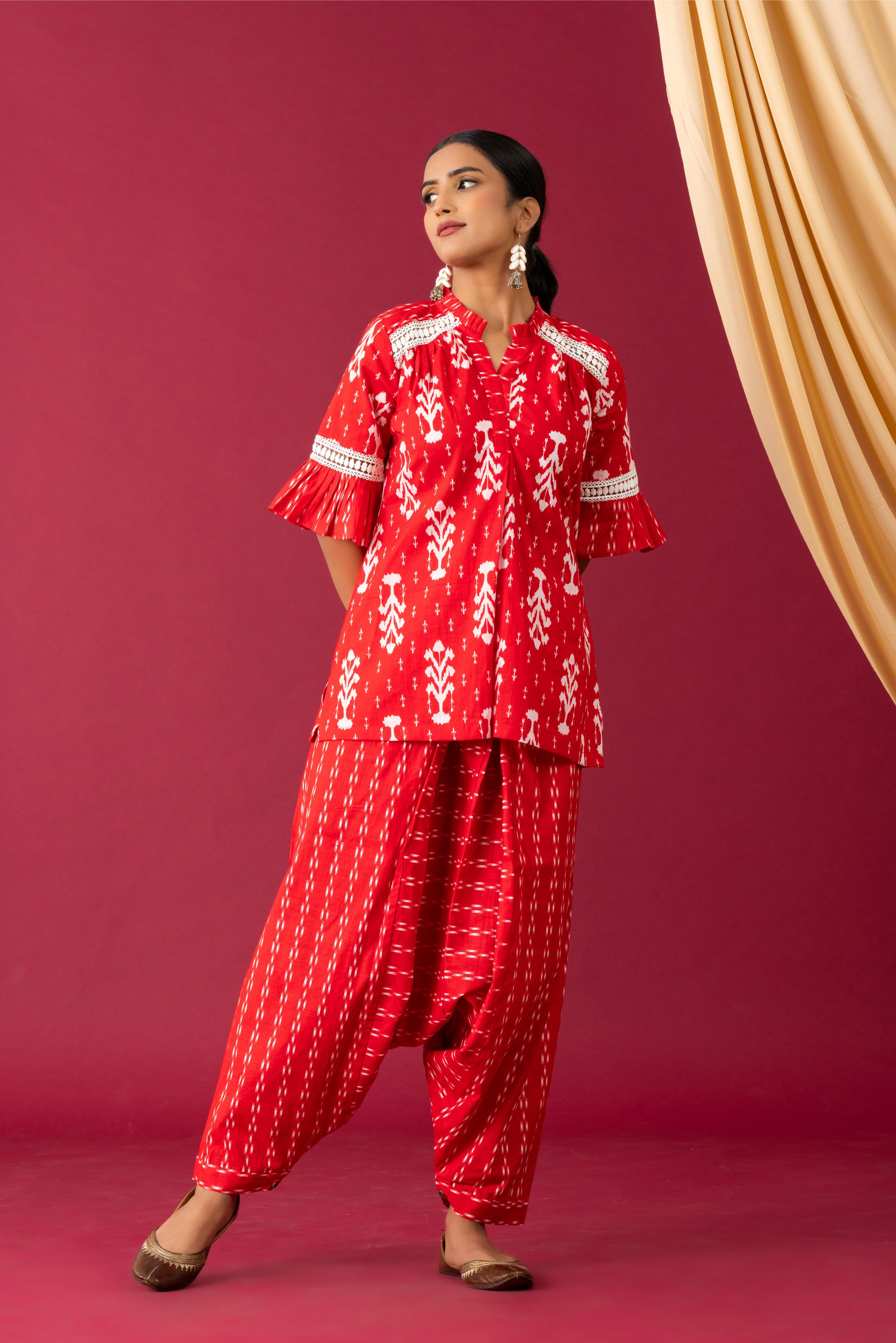 Red Ikkat Dhoti Co-Ord