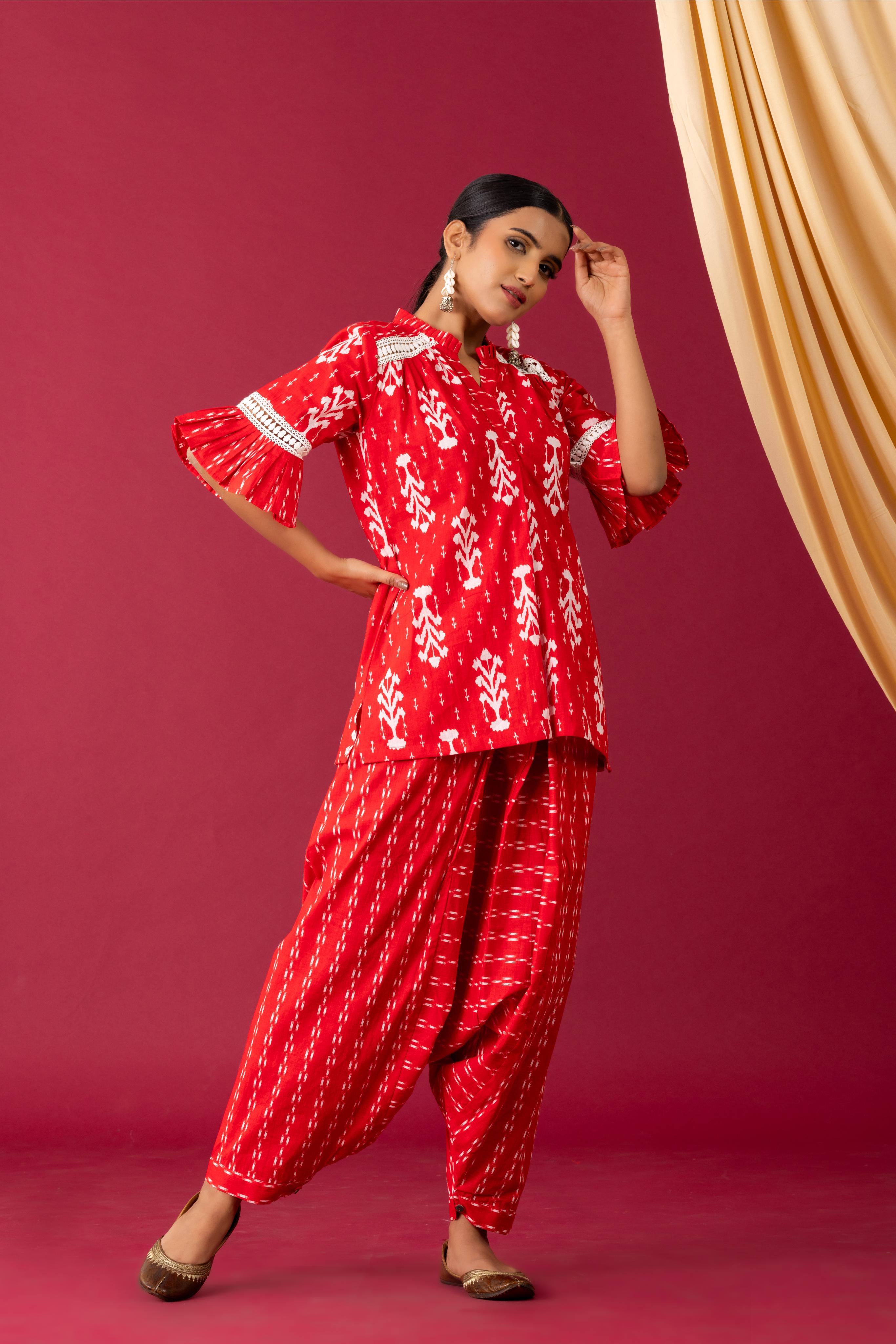 Red Ikkat Dhoti Co-Ord