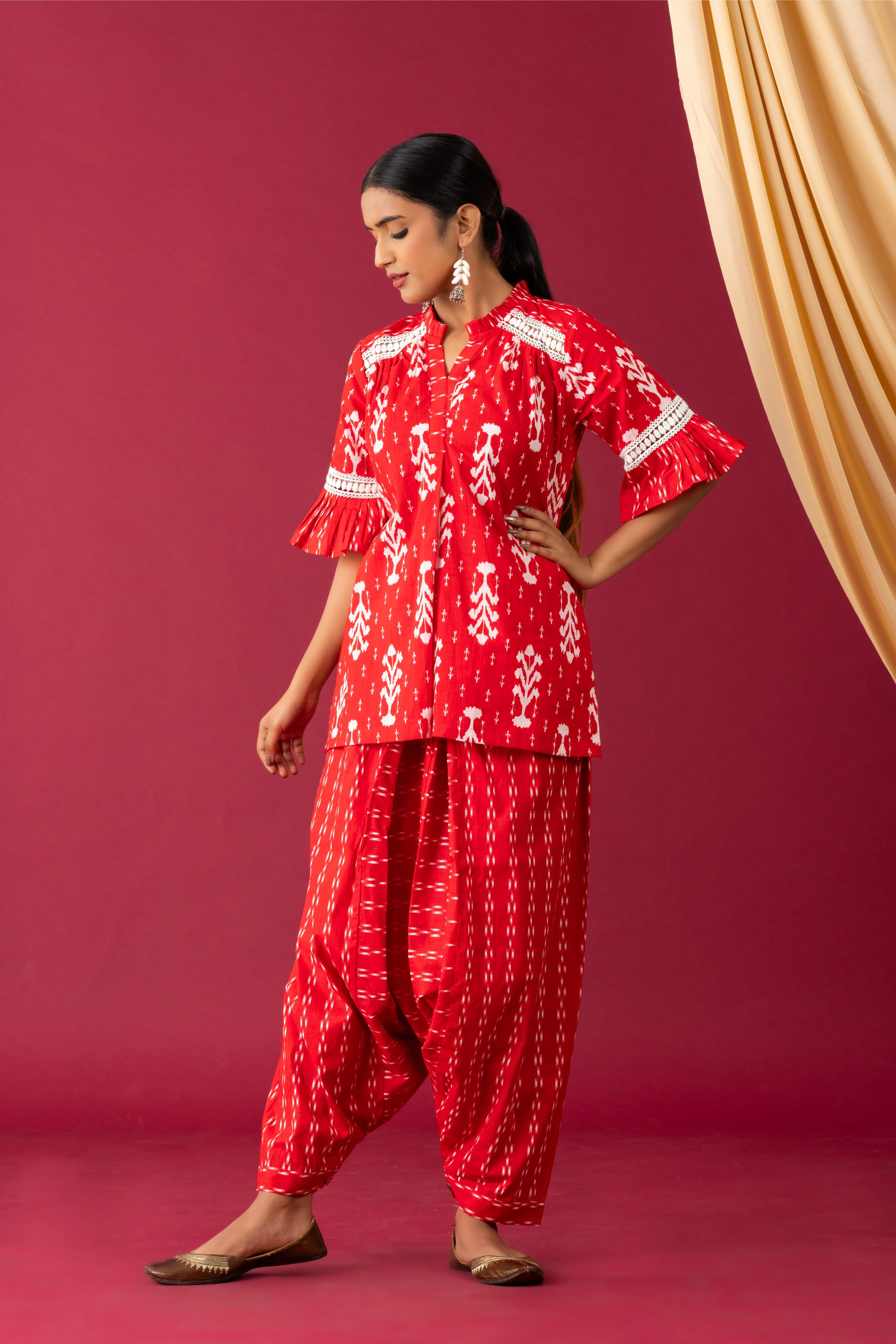 Red Ikkat Dhoti Co-Ord