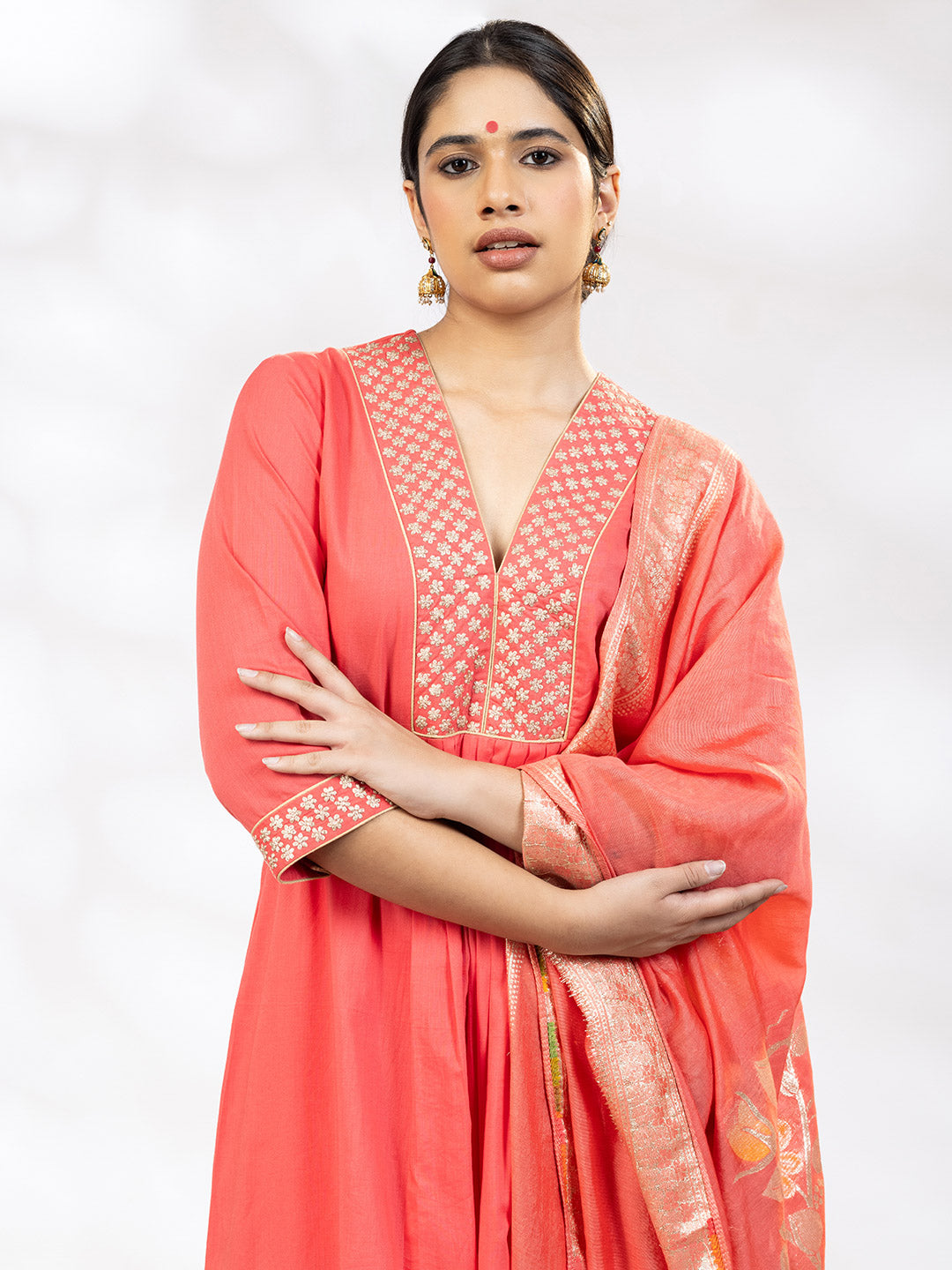 Utsav Women Peach Zari Embroidered Suit - Set of 3