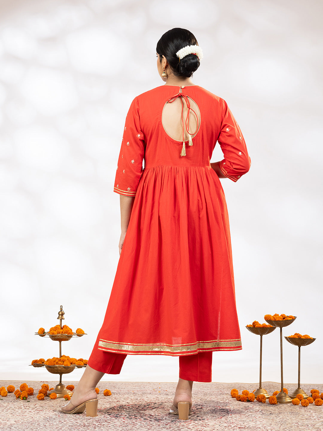 Utsav Women Red Zari Embroidered Suit - Set of 3