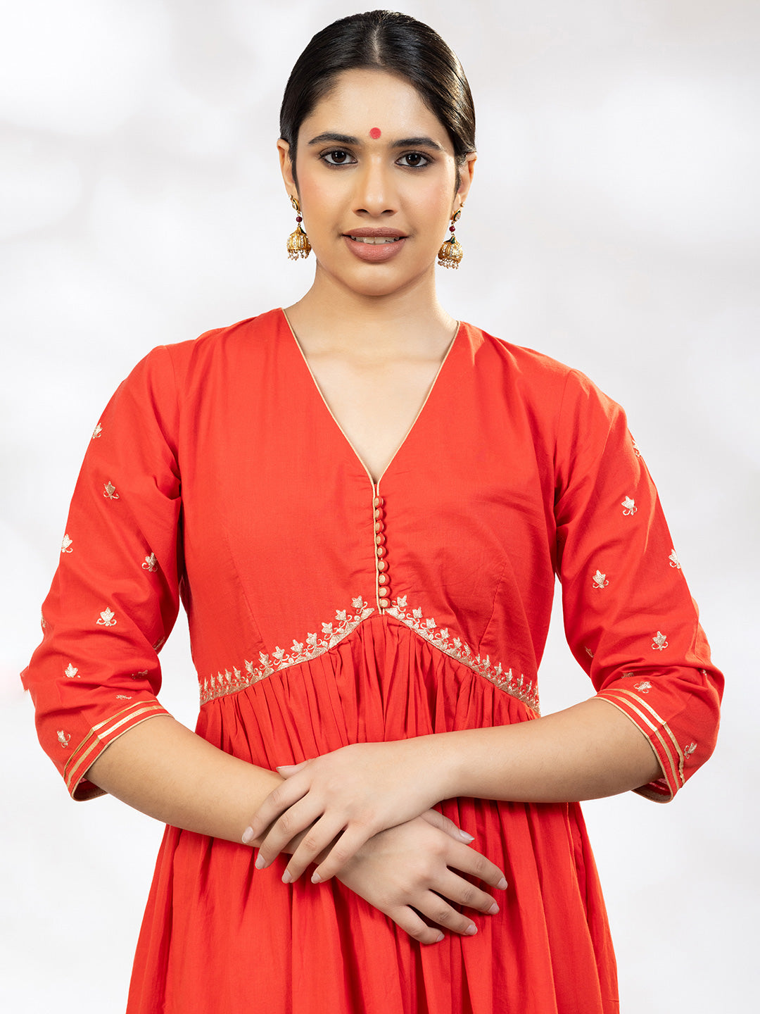 Utsav Women Red Zari Embroidered Suit - Set of 3